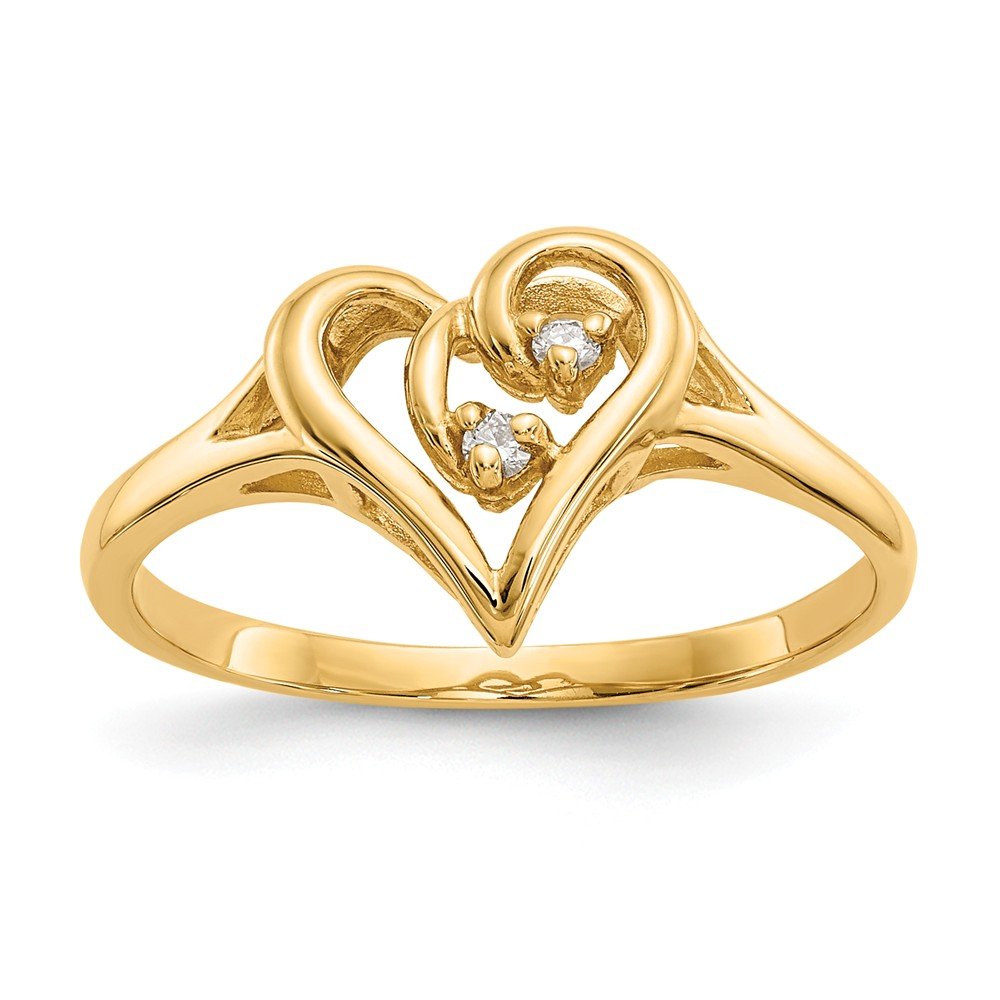 14K Yellow Gold Diamond Heart Ring Band - 0.03 CTTW Solid Gold Jewelry for Women, Valentine's Day Gift, Anniversary Present, Romantic Proposal Ring