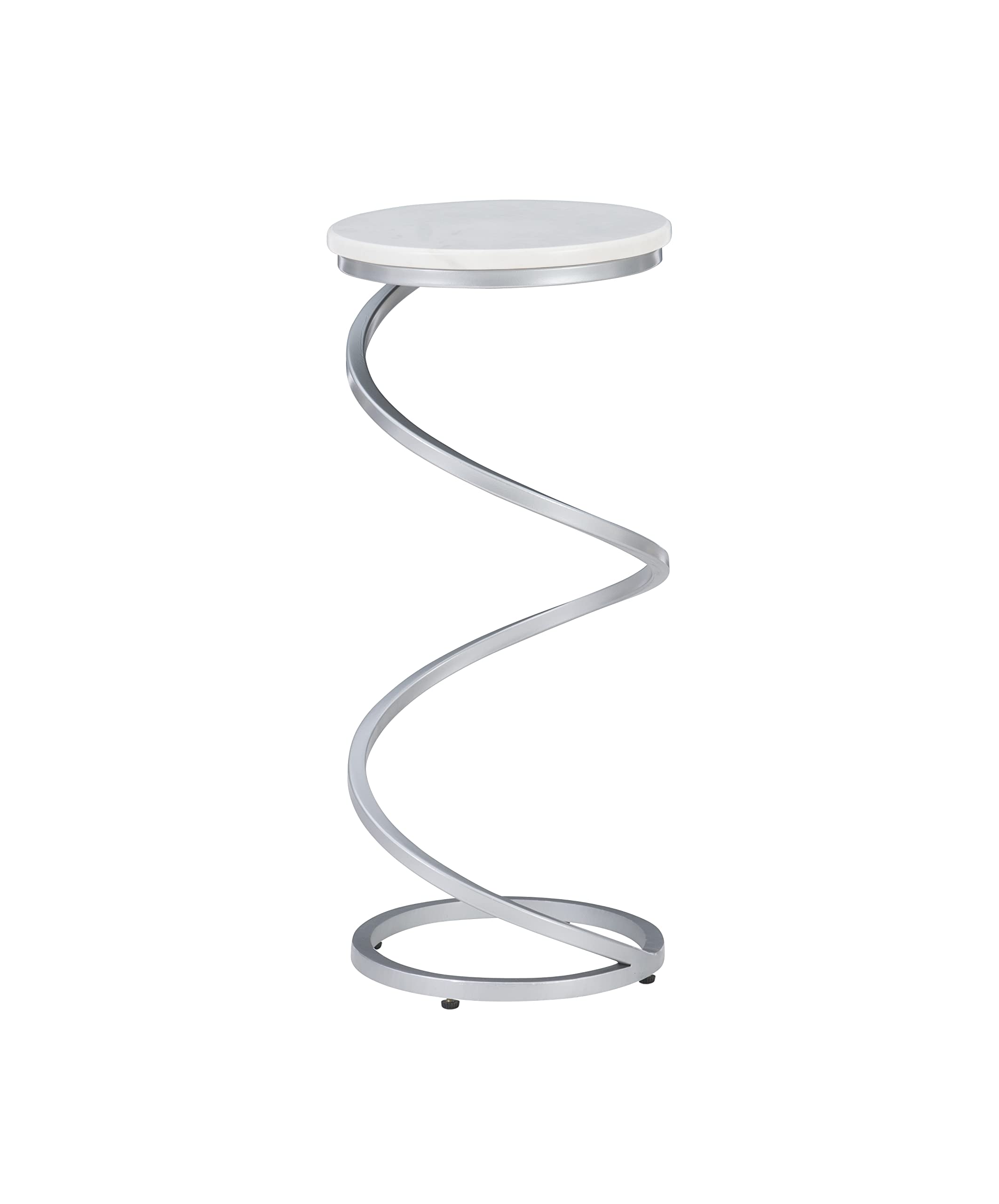 Powell Nora Table - Silver Spiral Metal Base with White Marble Top - Modern Drink Table for Living Room, Bedroom, or Office