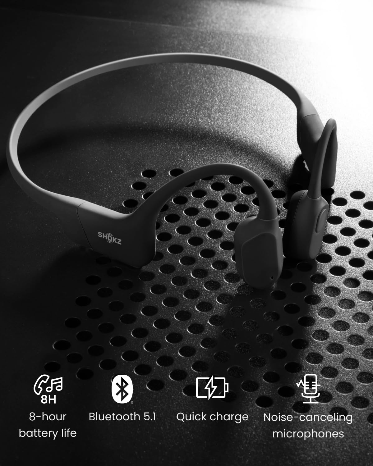 SHOKZ OpenRun SE Wireless Bone Conduction Headphones - Open-Ear Bluetooth Sports Earphones with Mic | IP55 Waterproof | 8-Hour Battery Life | England Athletics Recommended | Perfect for Running, Cycling & Workouts (Comet Grey)