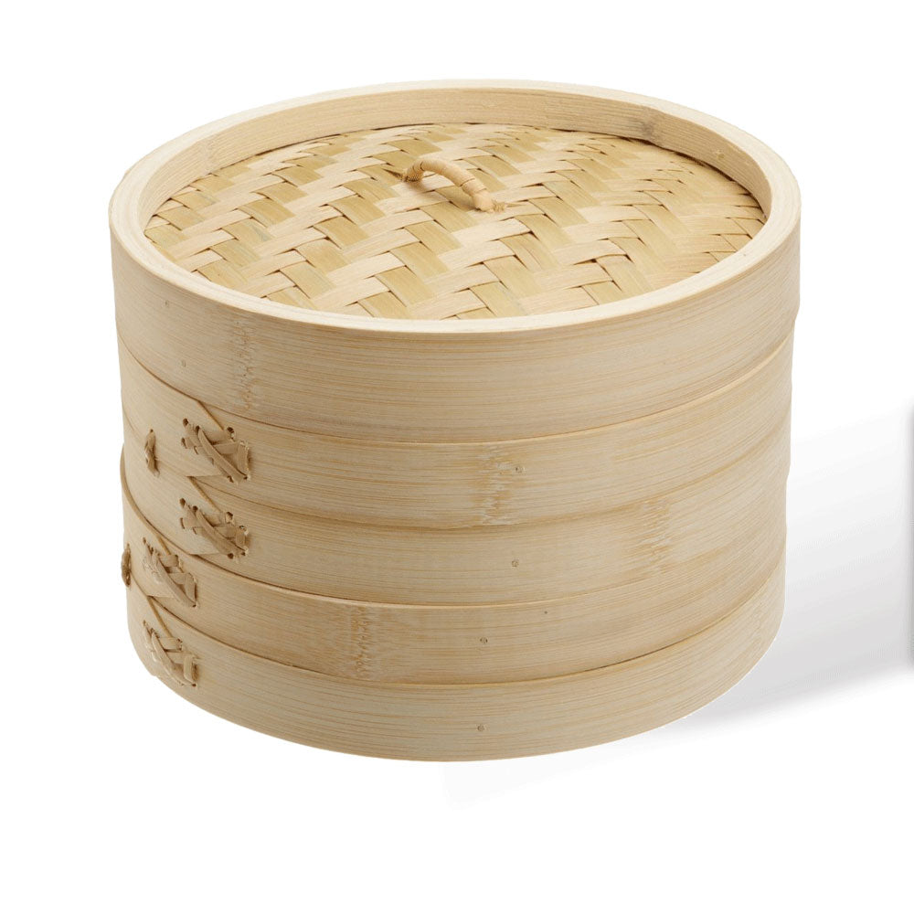 Premium 12 Inch Bamboo Steamer Set - 2 Stackable Steamer Baskets with Lid for Dim Sum, Dumplings & Asian Cooking | Natural & Eco-Friendly Kitchenware