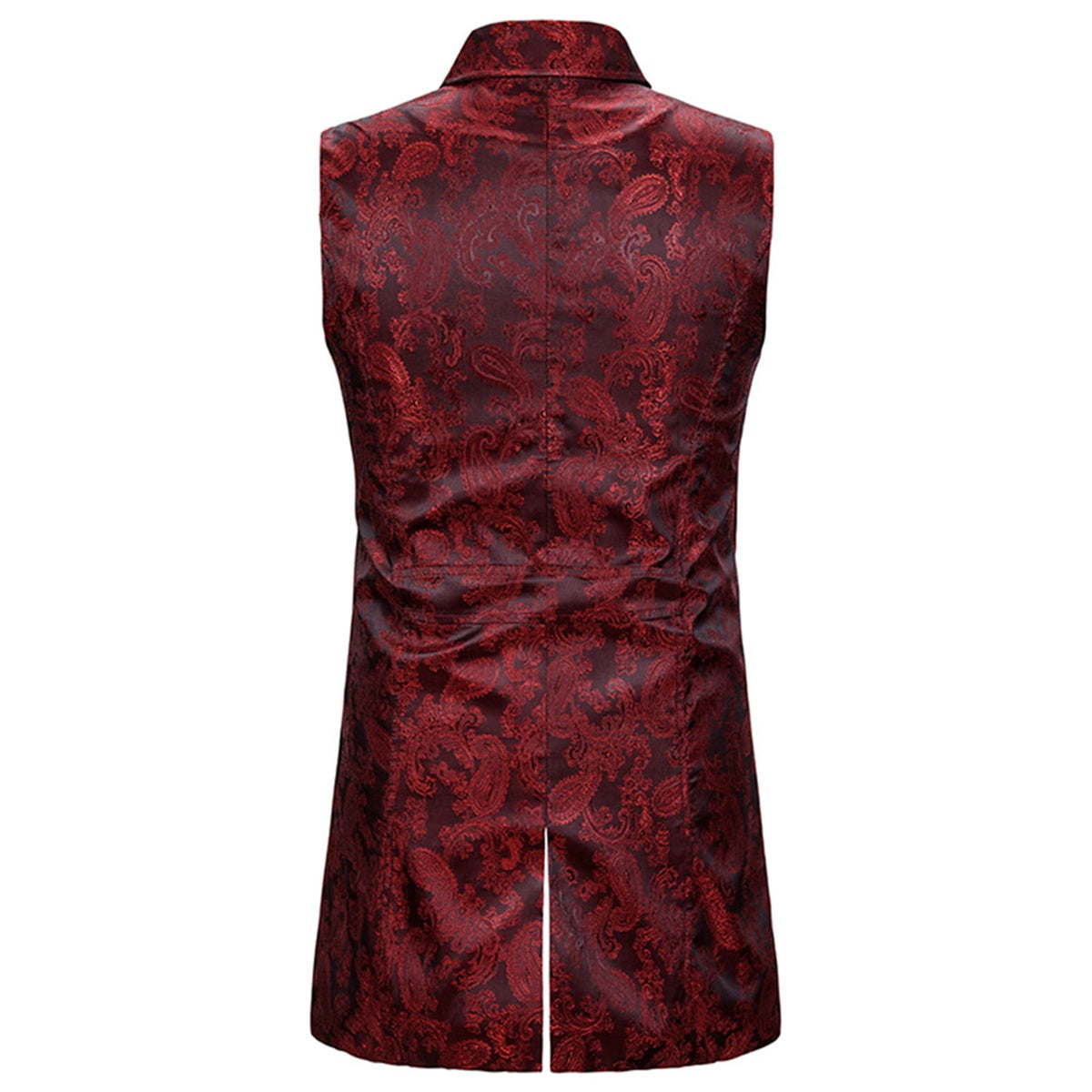Elegant Maroon Paisley Floral Sleeveless Dress Vest for Women | Formal Tailcoat for Weddings, Parties & Special Occasions