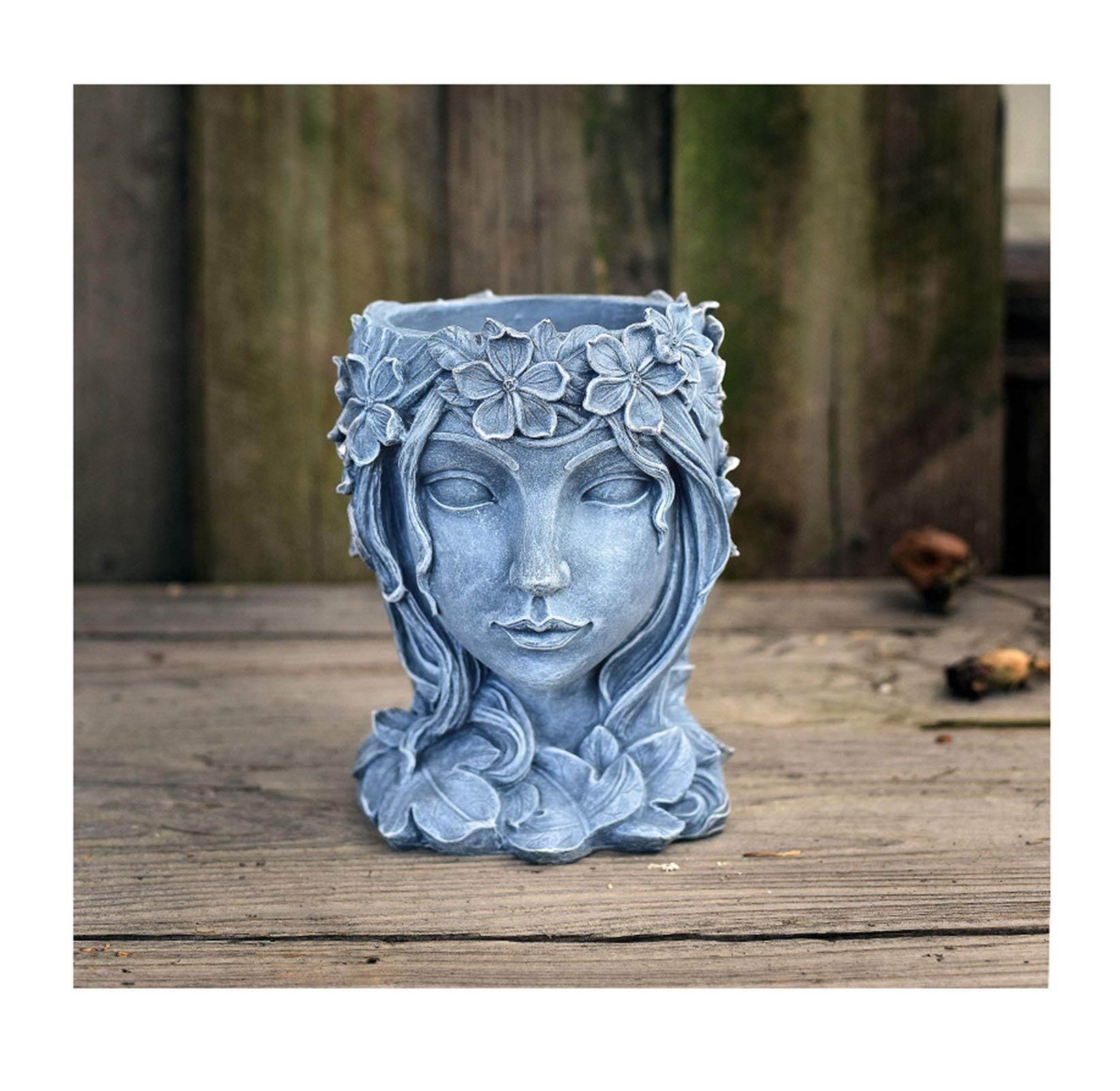 Retro Goddess Statue Succulent Planter - Lady Face Flower Pot with Drainage Hole, Home Decor Resin Craft for Indoor Plants, Office Desk Decor (Grey) | Perfect for Succulents, Cacti, Small Plants in Living Room, Bedroom or Workspace