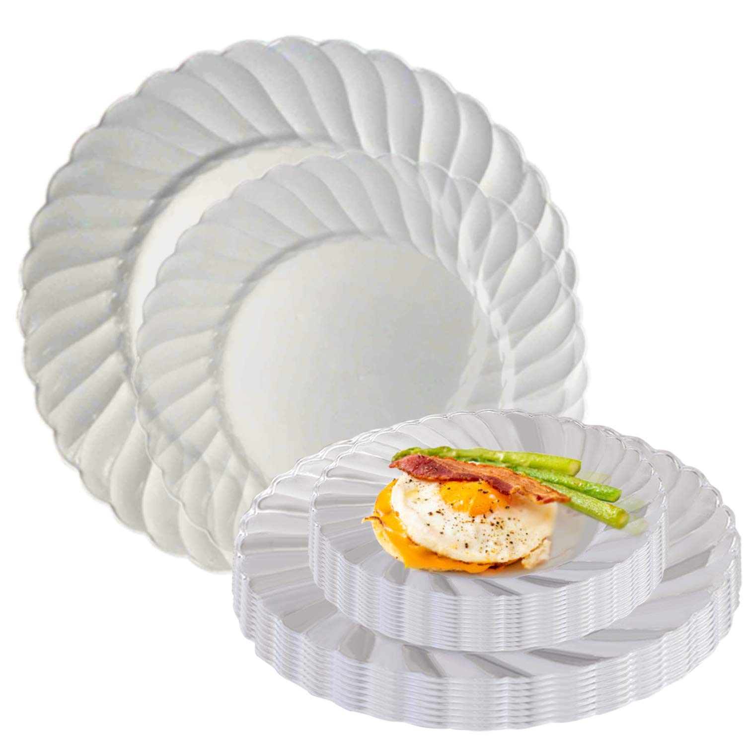 Premium 288-Pack Heavy Duty Disposable Plastic Party Plates Set - 144 Clear Dinner Plates & 144 Elegant Dessert Plates for Weddings, Birthdays, Thanksgiving & Special Events | Durable, Stylish Tableware for Catering, BBQs & Large Gatherings