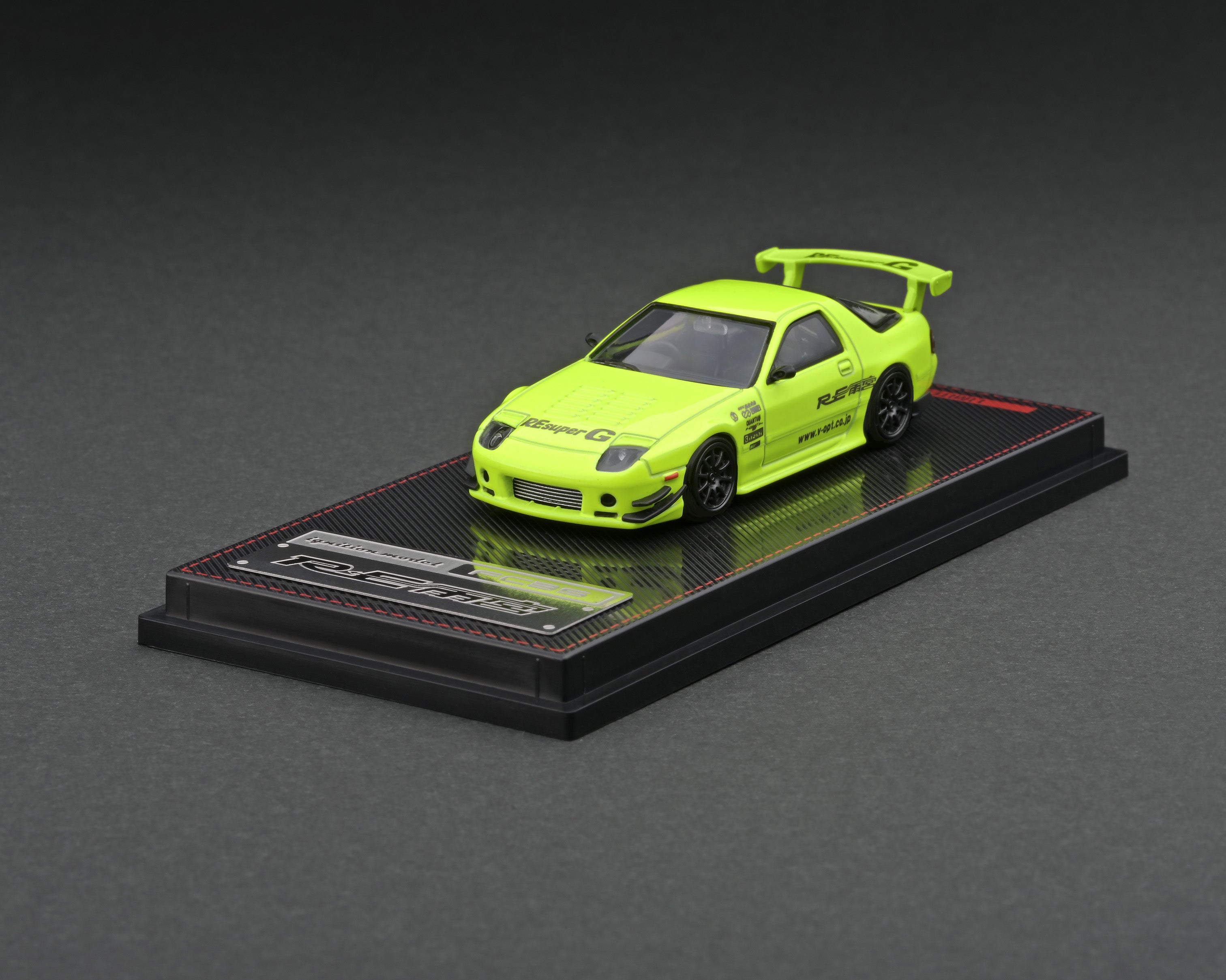 1/64 Scale Mazda RX-7 FC3S RE Amemiya Yellow Green Diecast Model Car - Perfect for Collectors, Display, and Racing Enthusiasts