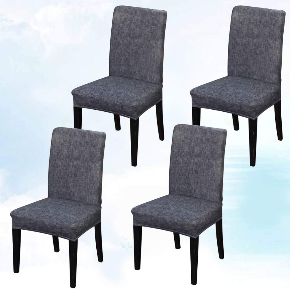 VOSAREA 4-Piece Wedding Chair Covers Set - Stretchable Polyester Dining Chair Slipcovers with Linen Pattern - Fits Parsons Chairs, Armchairs & High Chairs - Perfect for Weddings, Parties & Home Decor