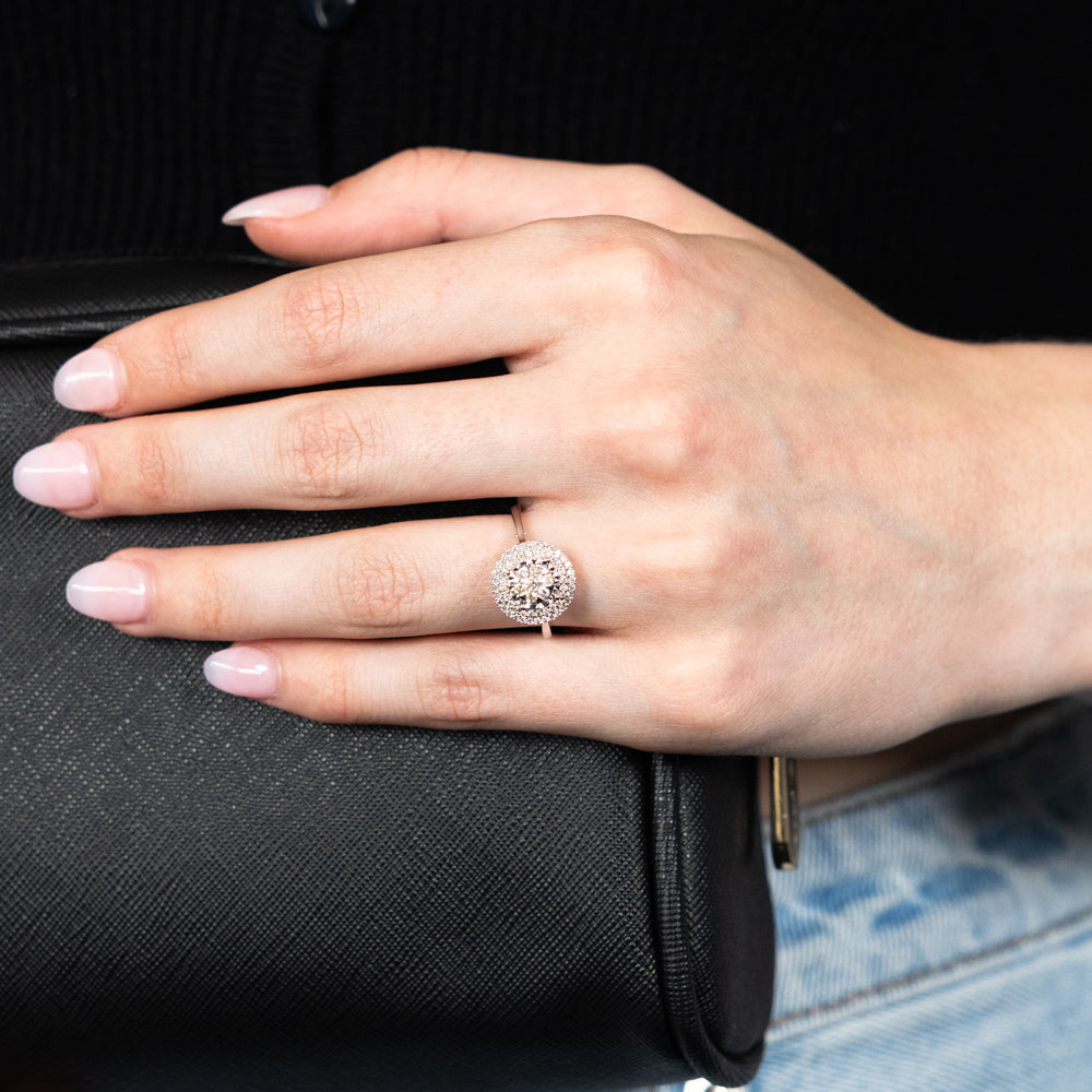 9ct White Gold 0.40 Carat Diamond Halo Engagement Ring for Women - Perfect for Proposals, Anniversaries & Special Occasions