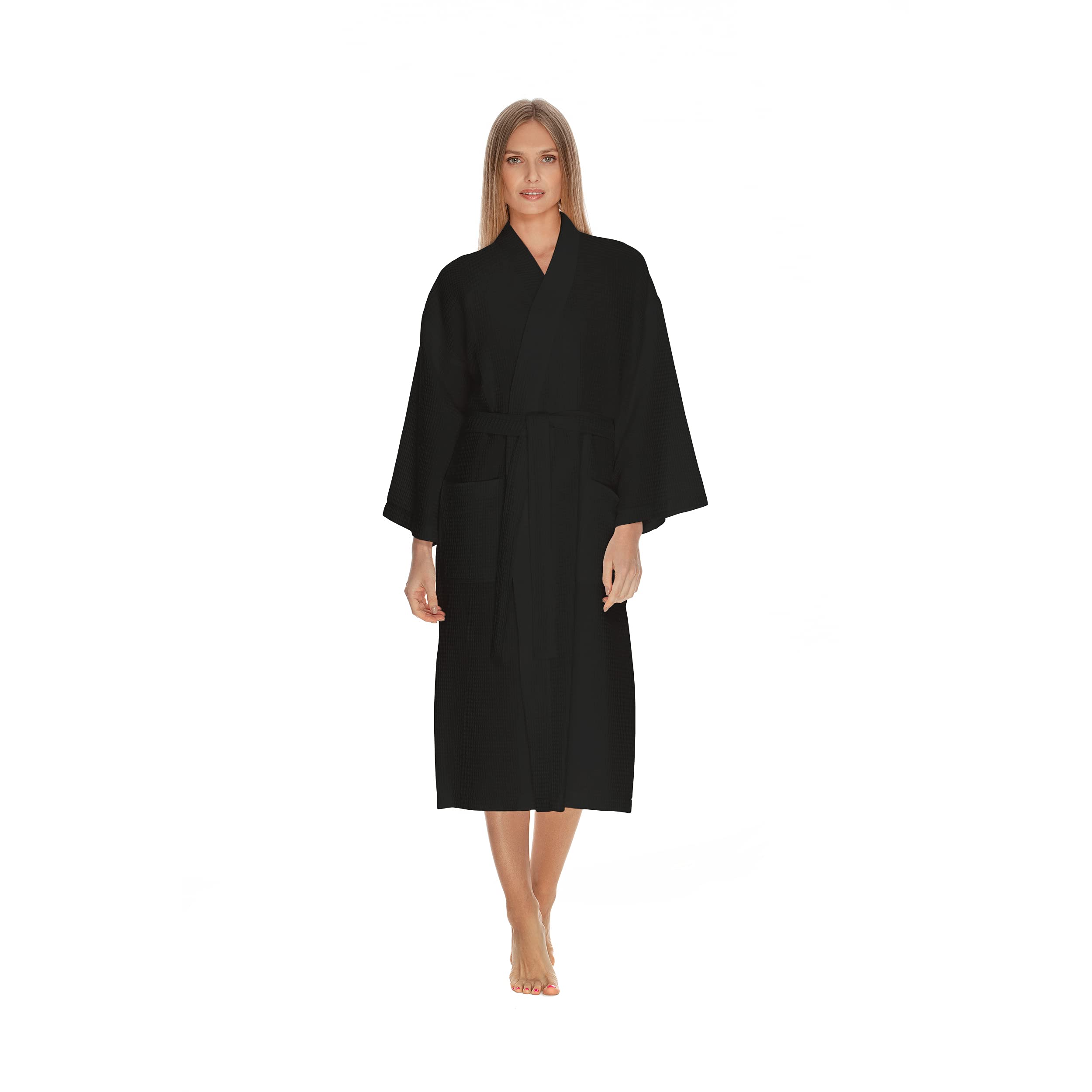 BOCA TERRY Women's Waffle Knit Robe - Soft Long Cotton Kimono Bathrobe for Spa, Hotel & Home Relaxation | Cozy Loungewear for Morning Coffee & Evening Self-Care