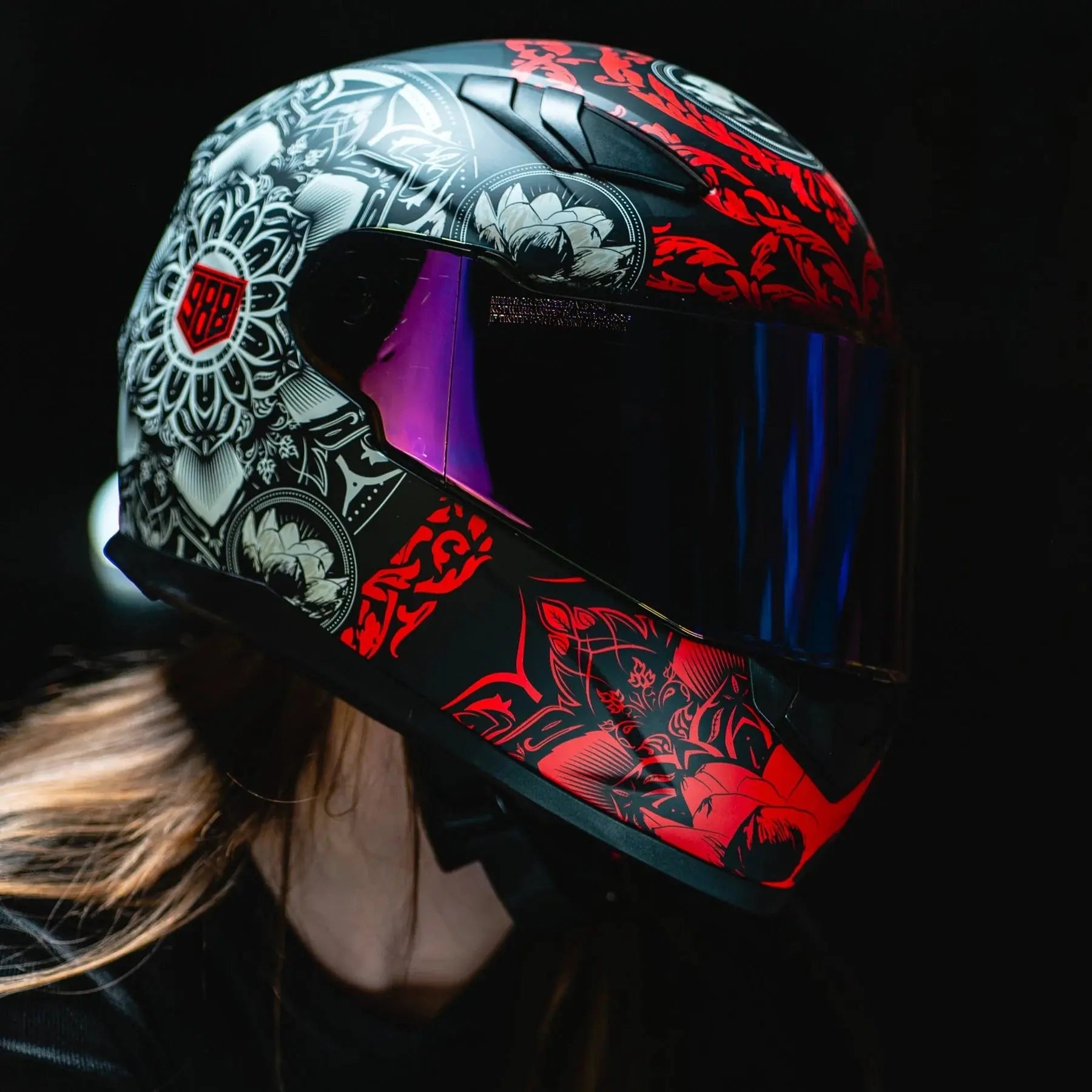 VOSS 988 Moto 1 Mandala Full Face Motorcycle Helmet - DOT Approved for Men & Women - Stylish Street Bike & Cruiser Riding Gear for Safety & Comfort