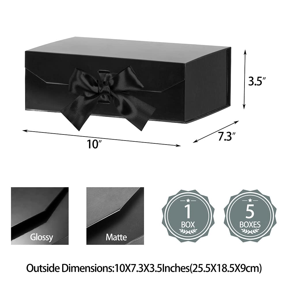 Premium 10x7.3x3.5 Inch Black Gift Box with Magnetic Closure & Ribbon - Elegant Empty Present Box for Weddings, Groomsmen Gifts, Jewelry & Luxury Packaging (Glossy Black) - Perfect for Anniversary, Birthday & Holiday Gift Wrapping