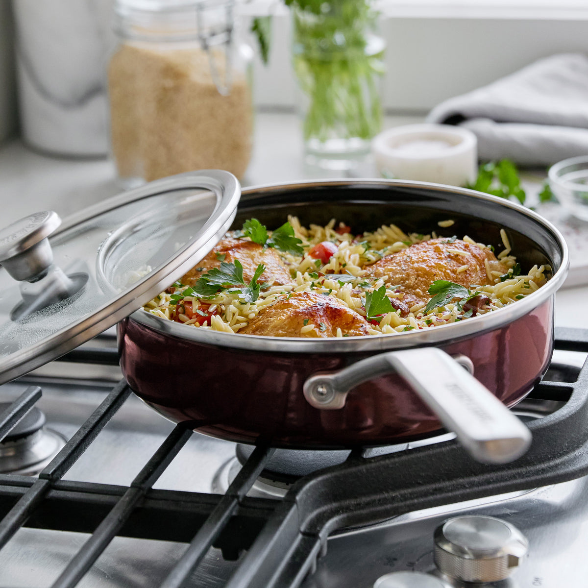 Premium Merten & Storck 3 Quart Stainless Steel Enameled Sauté Pan with Glass Lid - Chocolate Truffle - Perfect for Sautéing, Frying & Simmering - Ideal for Home Cooking & Professional Kitchens