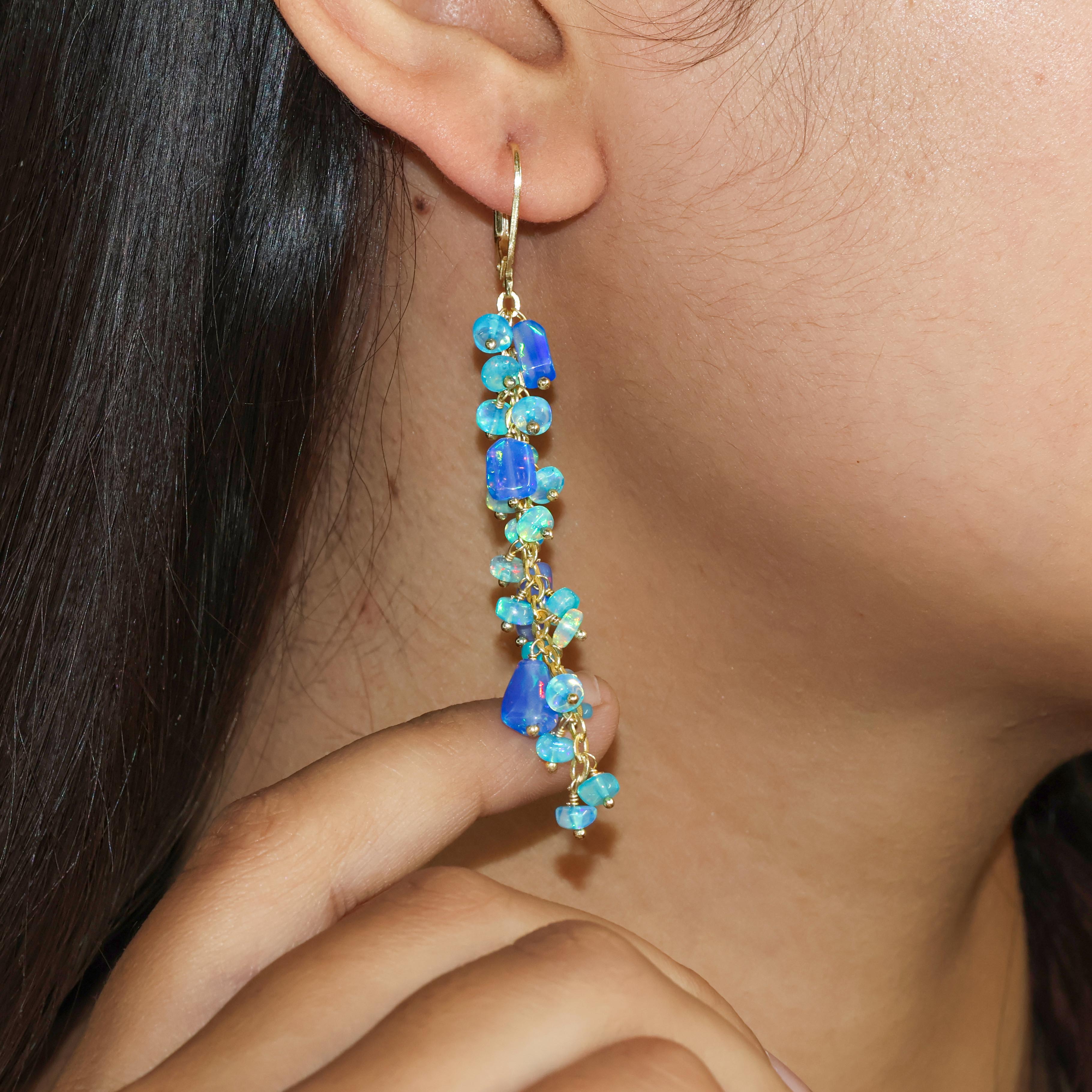 Natural Opal Tumble Beaded Cluster Dangle Drop Earrings for Women | Handmade Bohemian Jewelry | Perfect for Weddings, Parties & Everyday Wear