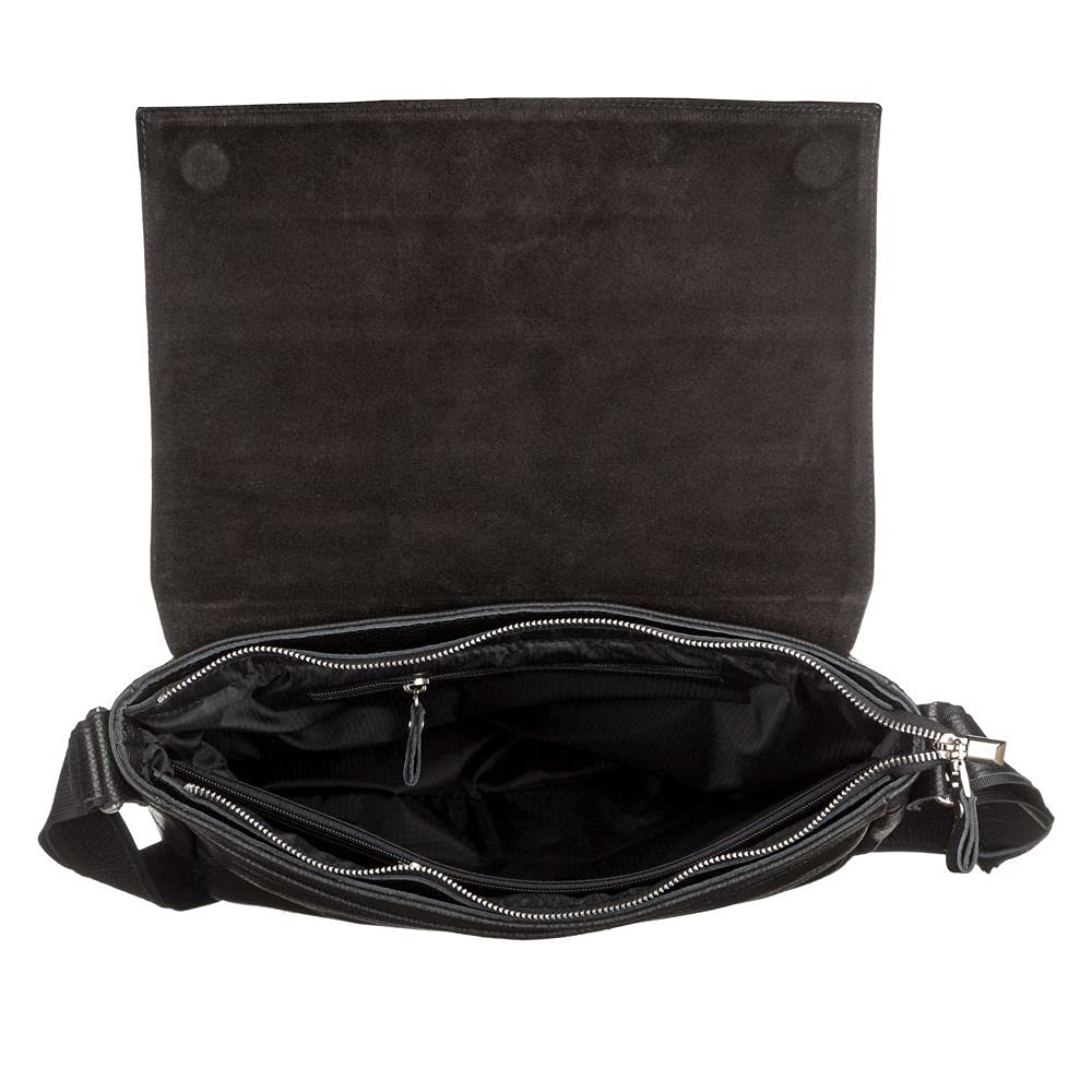Premium Genuine Leather Messenger Bag for Men - Stylish & Durable Crossbody Shoulder Bag - Perfect for Work, Travel & Daily Commute - Black (Model 11043)