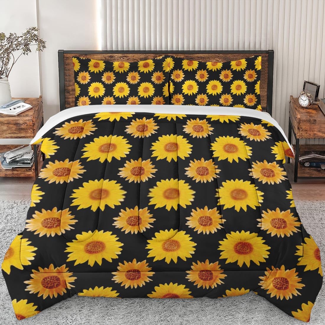 King Size Sunflower Yellow Floral Comforter Set - Soft Farmhouse Bedding for Kids & Adults, Includes 2 Pillowcases | Perfect for Summer & Fall Bedroom Decor, Guest Rooms & Cozy Farmhouse Style Homes
