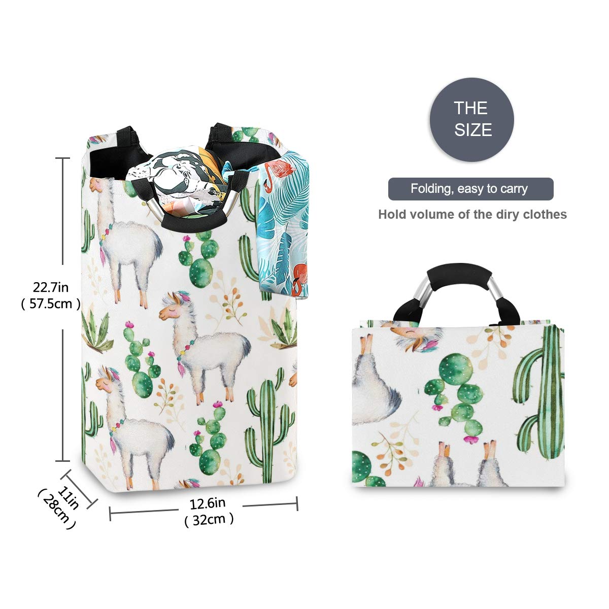 Collapsible Laundry Hamper with Tropical Animal & Cactus Flower Design - Foldable Clothes Storage Bin, Multi-Purpose for Laundry, Shopping, Toy & Book Organization | Perfect for Bedroom, Bathroom & Dorm Room Storage