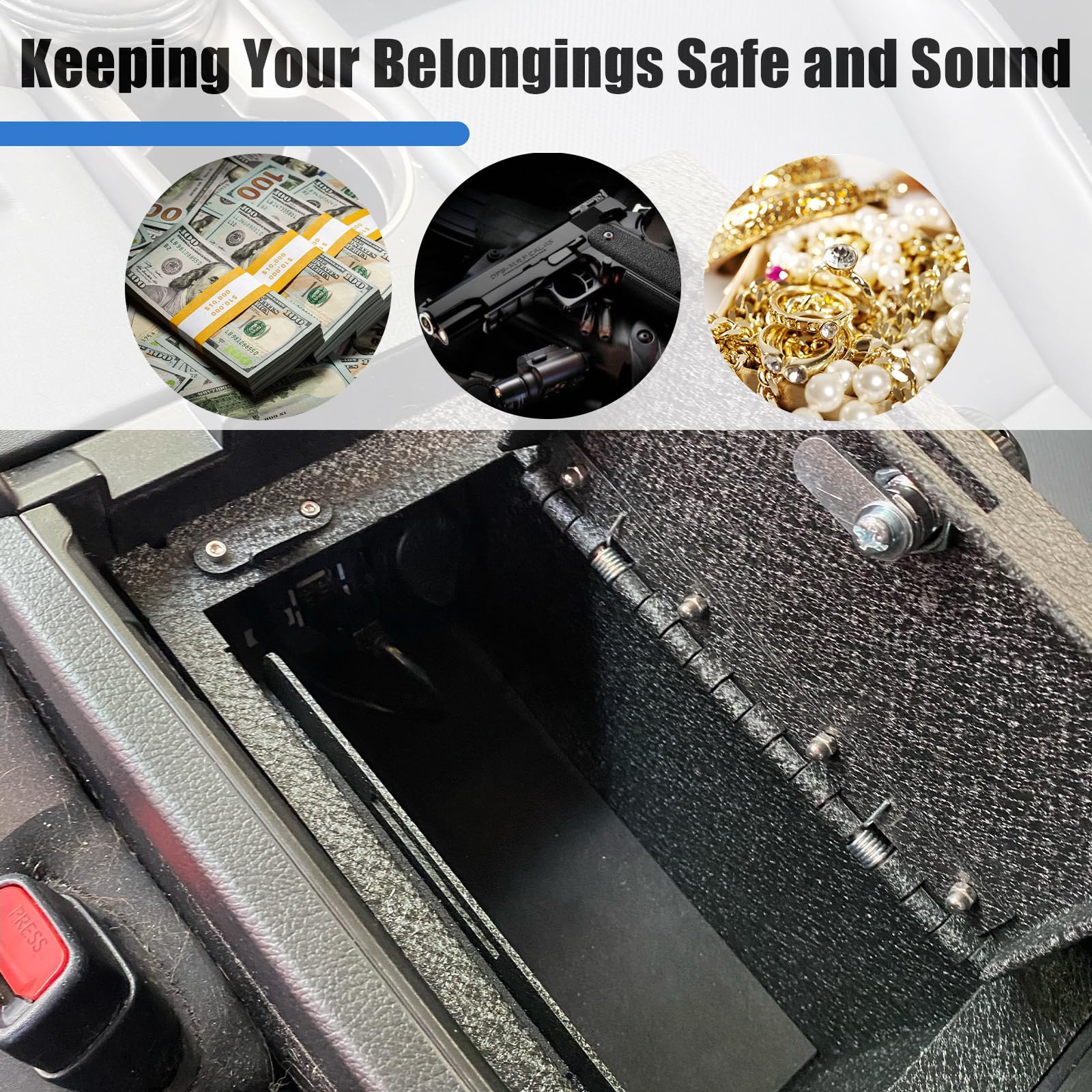 2016-2023 Toyota Tacoma Center Console Safe - 4-Digit Combo Lock Gun Safe Box & Organizer | Secure Storage for Handguns, Valuables & Car Accessories | Perfect for Road Trips, Camping & Vehicle Security