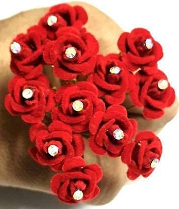Raddhi Enterprises 12-Piece Rose Juda Hair Pins for Women - Velvet Floral Hair Accessories for Bridal, Wedding, Party & Everyday Styling