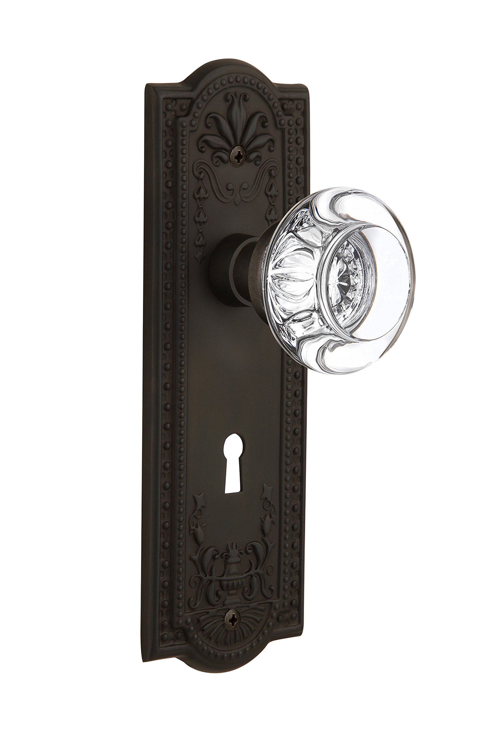Vintage Double Dummy Oil Rubbed Bronze Door Plate with Clear Crystal Glass Knob - Nostalgic Warehouse 712463 - Perfect for Classic Home Decor & Cabinet Hardware Upgrade
