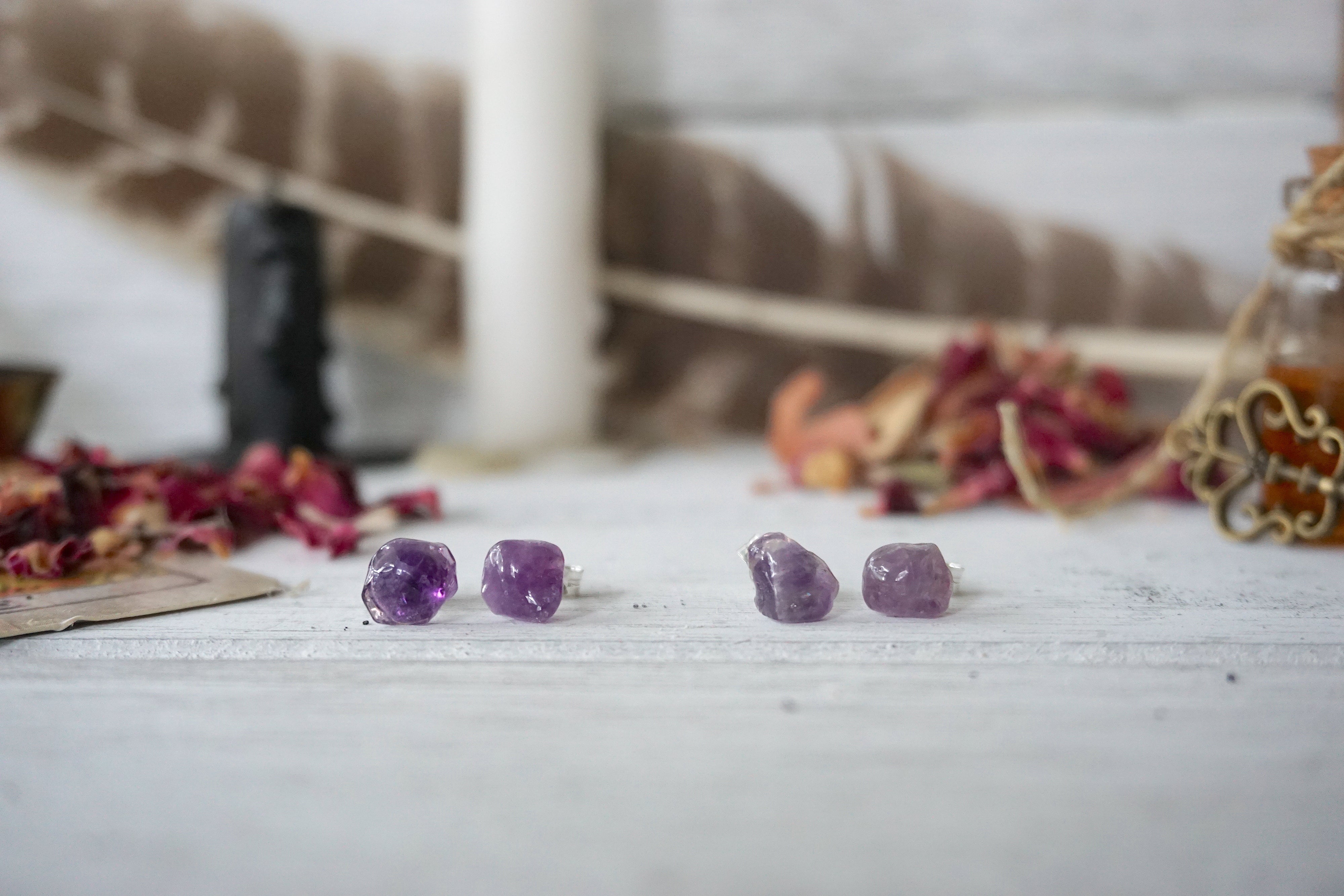 AURA STUD EARRINGS COLLECTION - Genuine Amethyst Crystal Stud Earrings for Women | Elegant Purple Gemstone Jewelry for Everyday Wear, Gift Giving & Special Occasions