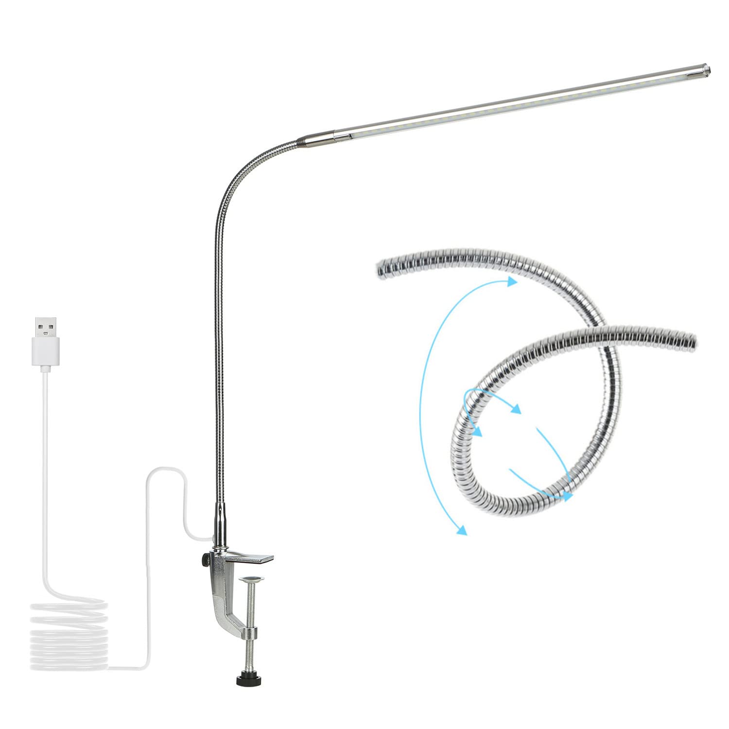 Lishumei USB LED Desk Lamp - Adjustable Clip On Gooseneck Light with 360° Swivel & Touch Switch, Eye Care Reading Lamp for Manicure, Tattoo, Study, Office & Home Use