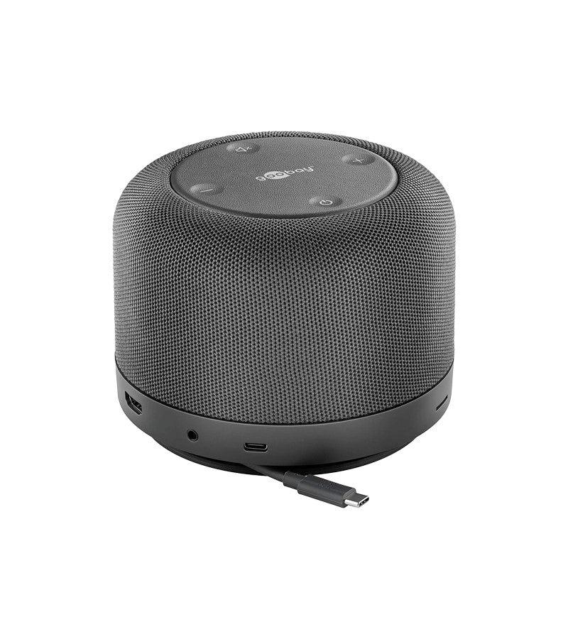 Goobay Premium USB C Dock with Speaker & Wireless Fast Charger - 4K HDMI, Ethernet, USB Ports for MacBook Pro, iPad, Samsung Galaxy - Home Office & Gaming Setup Accessory