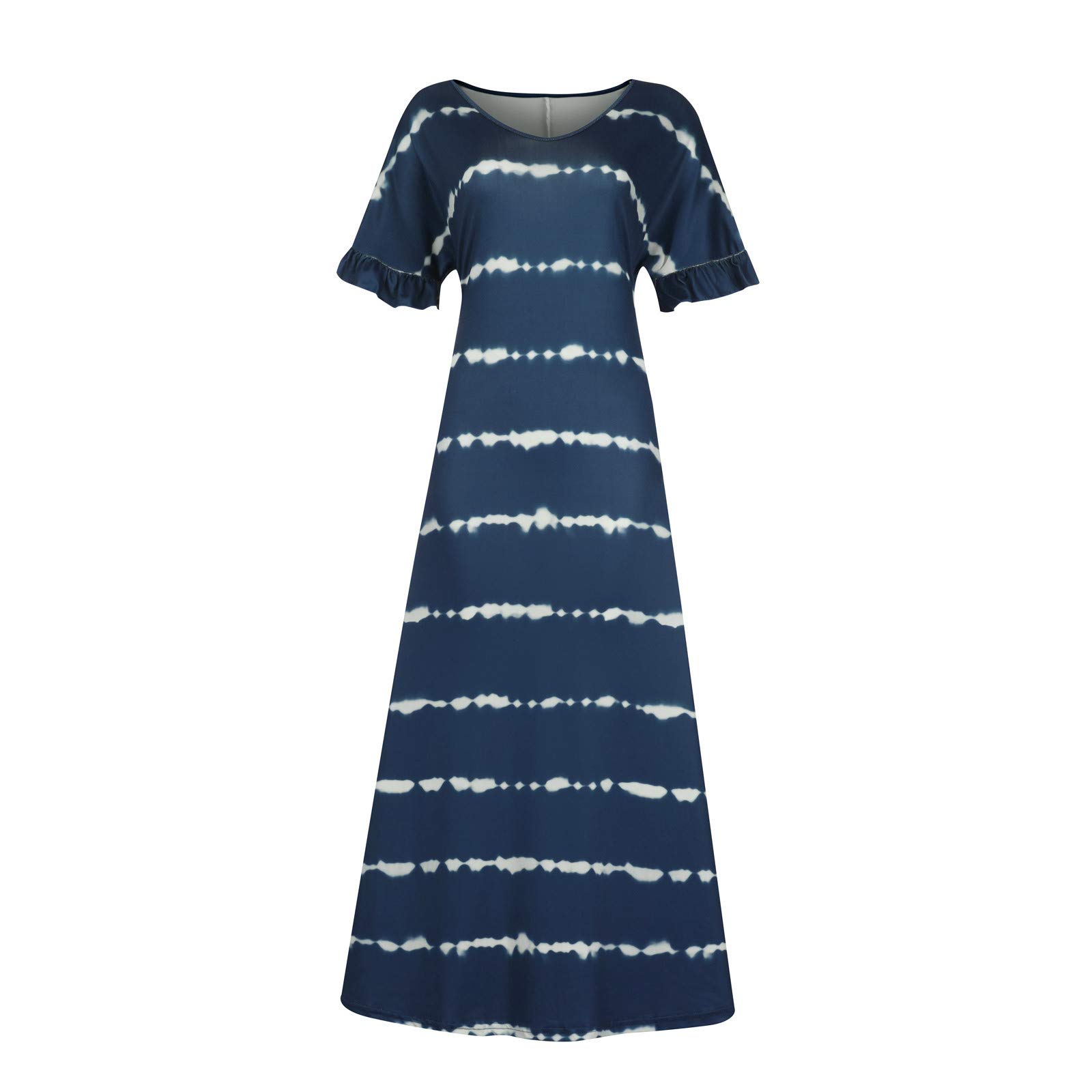 Women's V-Neck Striped Summer Dress - Casual Long Sleeve Flowy Maxi Dress for Beach Vacation, Party & Everyday Wear