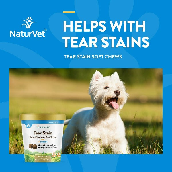 NaturVet Tear Stain Supplement with Lutein Soft Chews for Dogs & Cats - Gentle Eye Care Formula for Tear Stain Removal & Eye Health Support - Perfect for Daily Use at Home or Travel