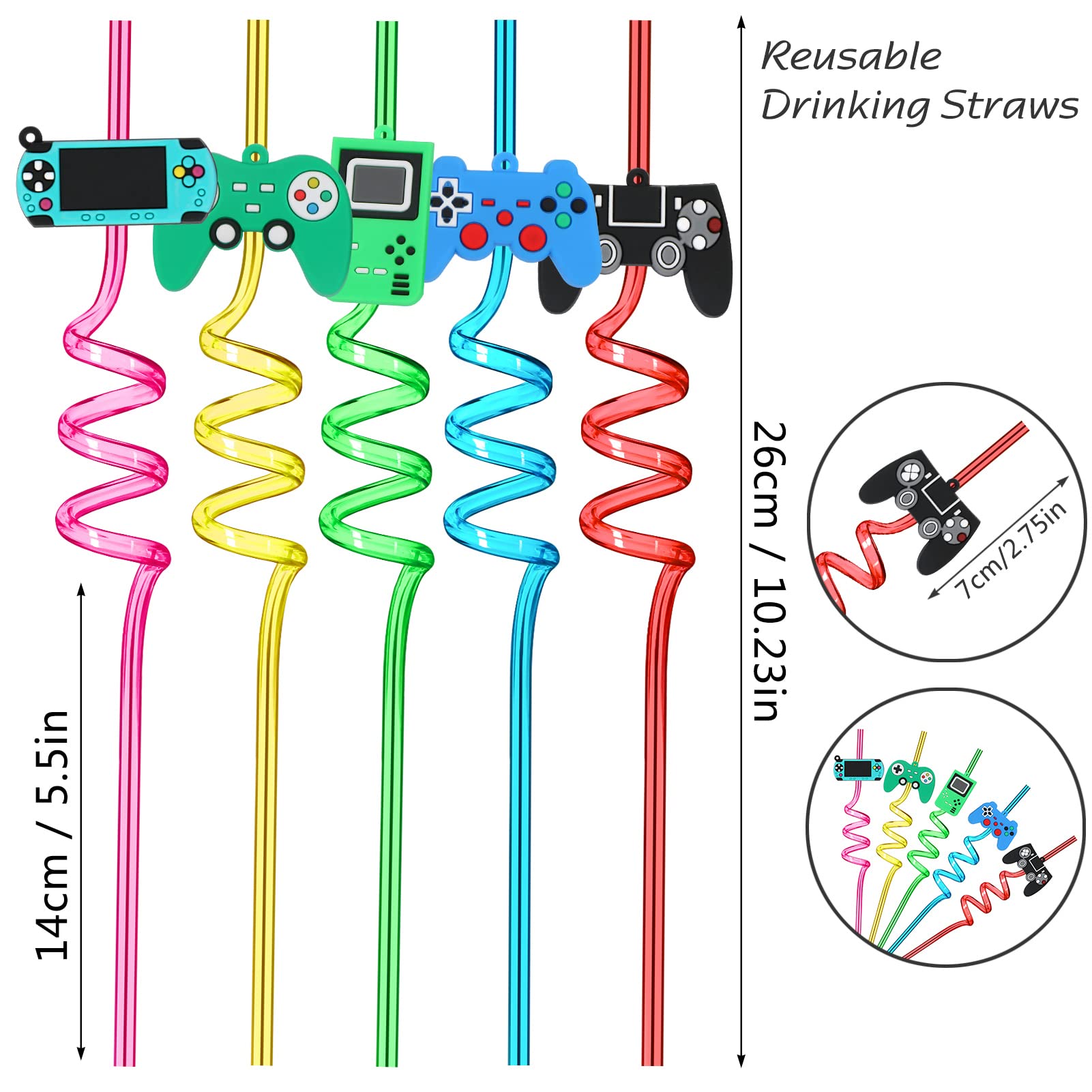 15-Pack Video Game Controller Drinking Straws - 5 Fun Styles for Gamer Parties, Birthday Celebrations & Themed Events - Perfect for Gaming-Themed Parties, Birthday Decorations & Fun Drinks