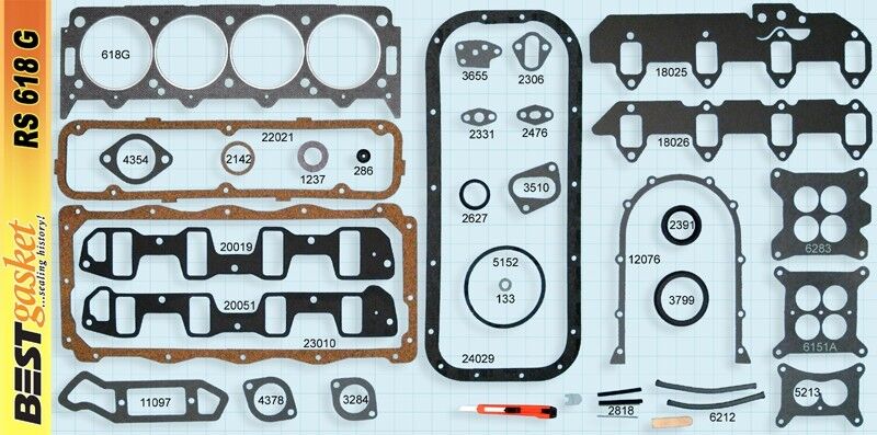 Lincoln Mercury 383 410 430 462 MEL V8 Complete Engine Gasket Kit - Compatible with 1958-1968 Models - Perfect for Engine Rebuilds & Restoration Projects