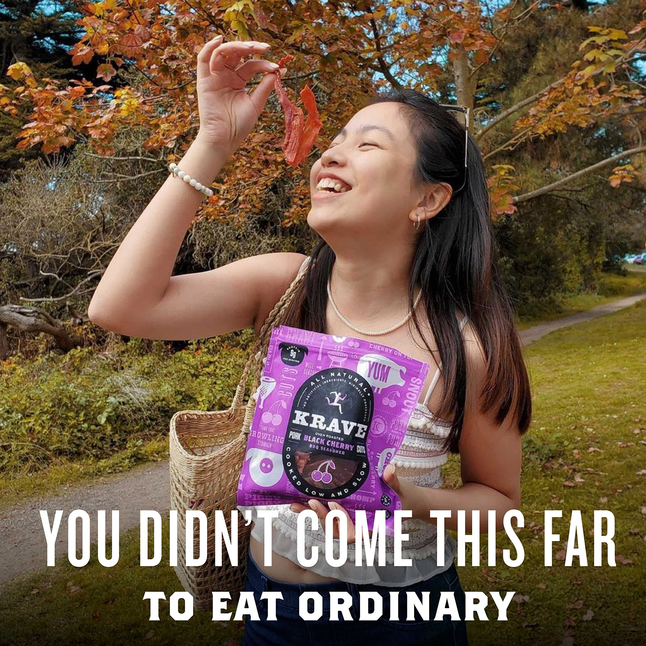 KRAVE Natural Pork Jerky, Black Cherry BBQ - Protein Snack for Hiking & Travel - 12oz