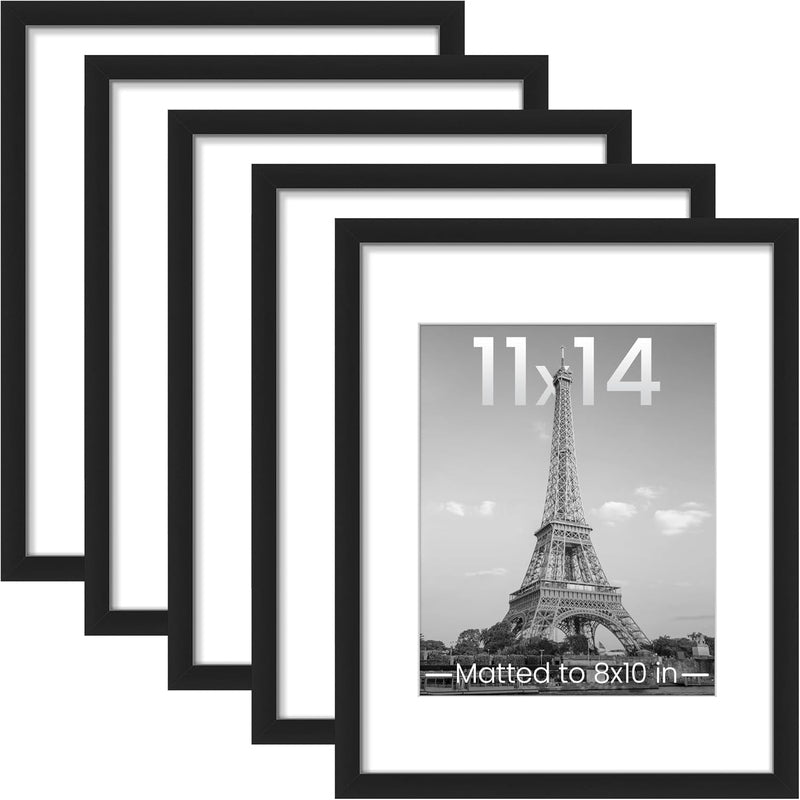 5 Piece Wall Gallery Picture Collage Frame Set - Black Wooden Photo Frames for Home Decor, Living Room, Bedroom & Office Display