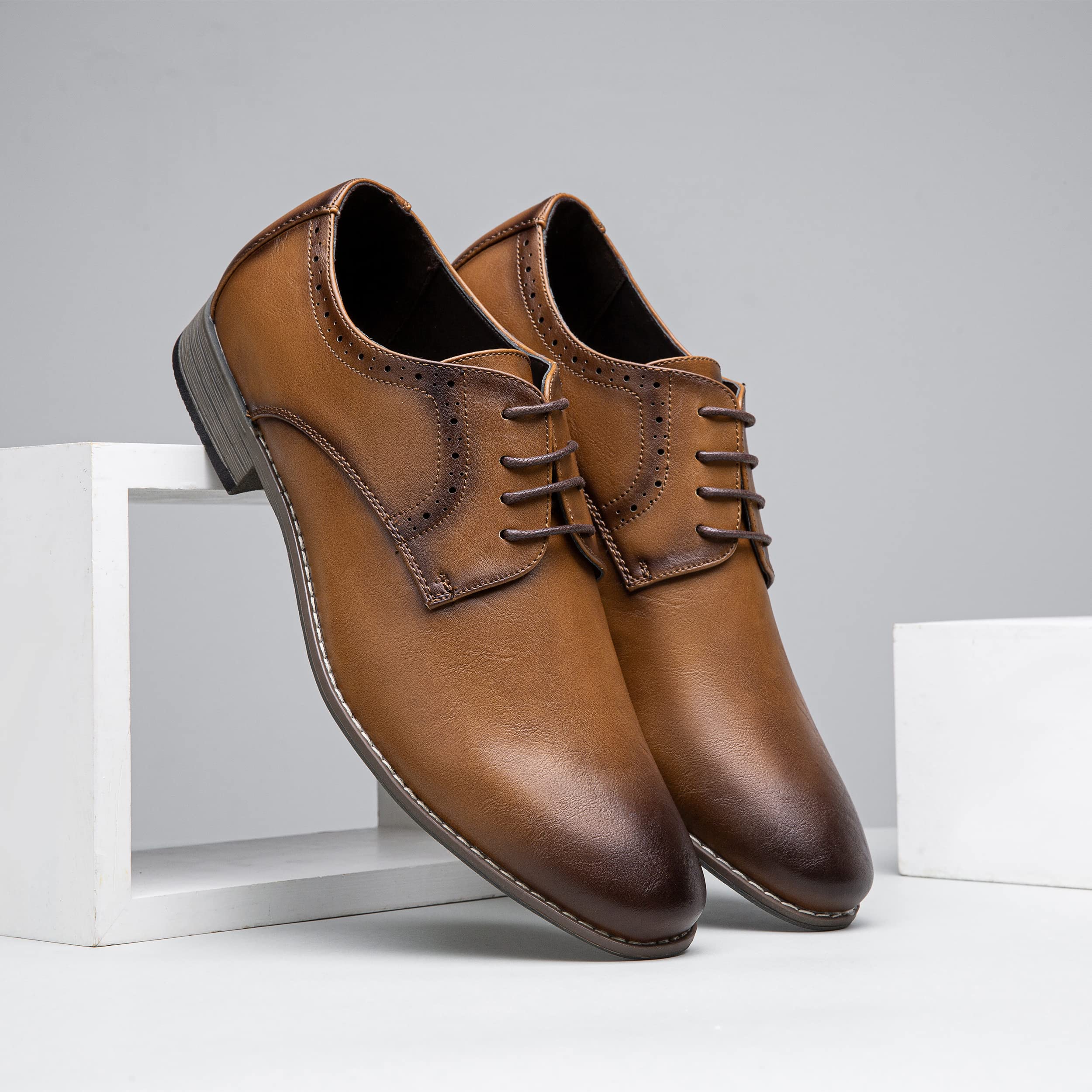 Jousen Men's Oxford Plain Toe Dress Shoes - Classic Formal Derby Shoes for Business, Office & Wedding - Comfortable Leather Dress Shoes for Men