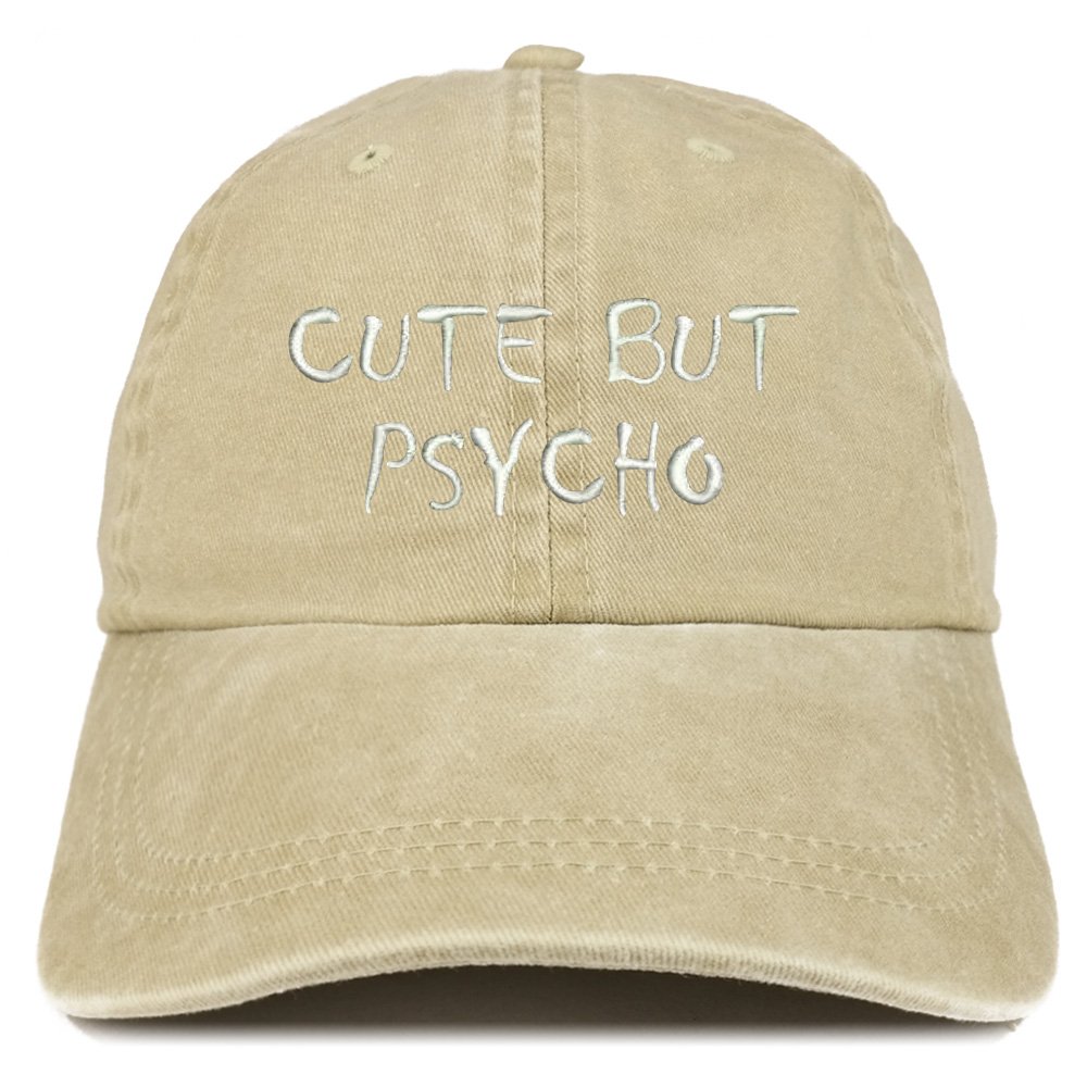 Cute But Psycho Embroidered Washed Cotton Adjustable Baseball Cap - Trendy Women's Fashion Hat for Streetwear, Summer Outfits & Music Festivals