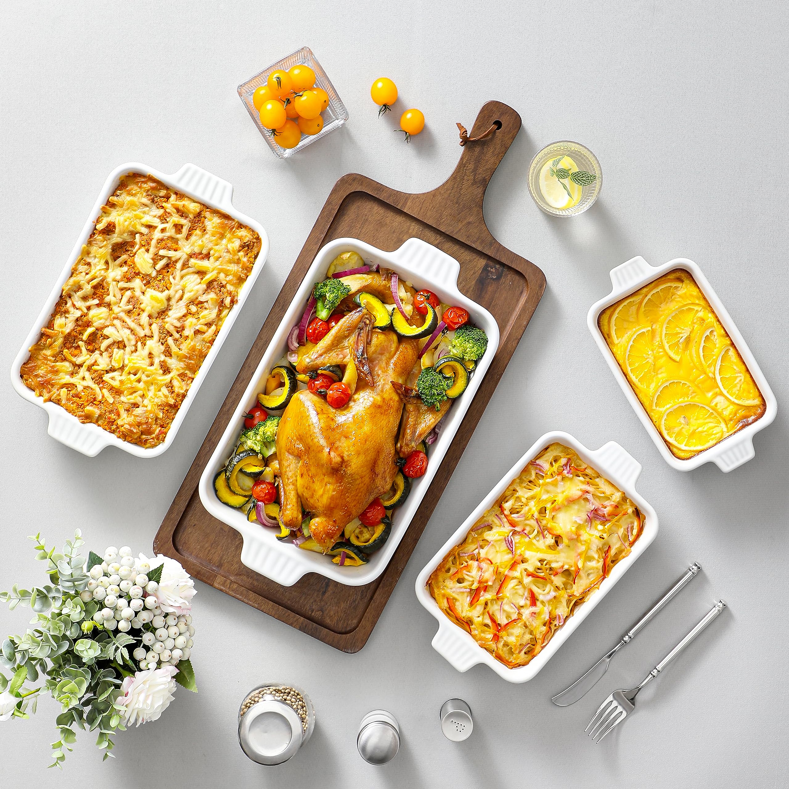 MALACASA 4-Piece Porcelain Casserole Dish Set - Oven Safe Rectangular Baking Pans for Lasagna, Cakes & More (9.4