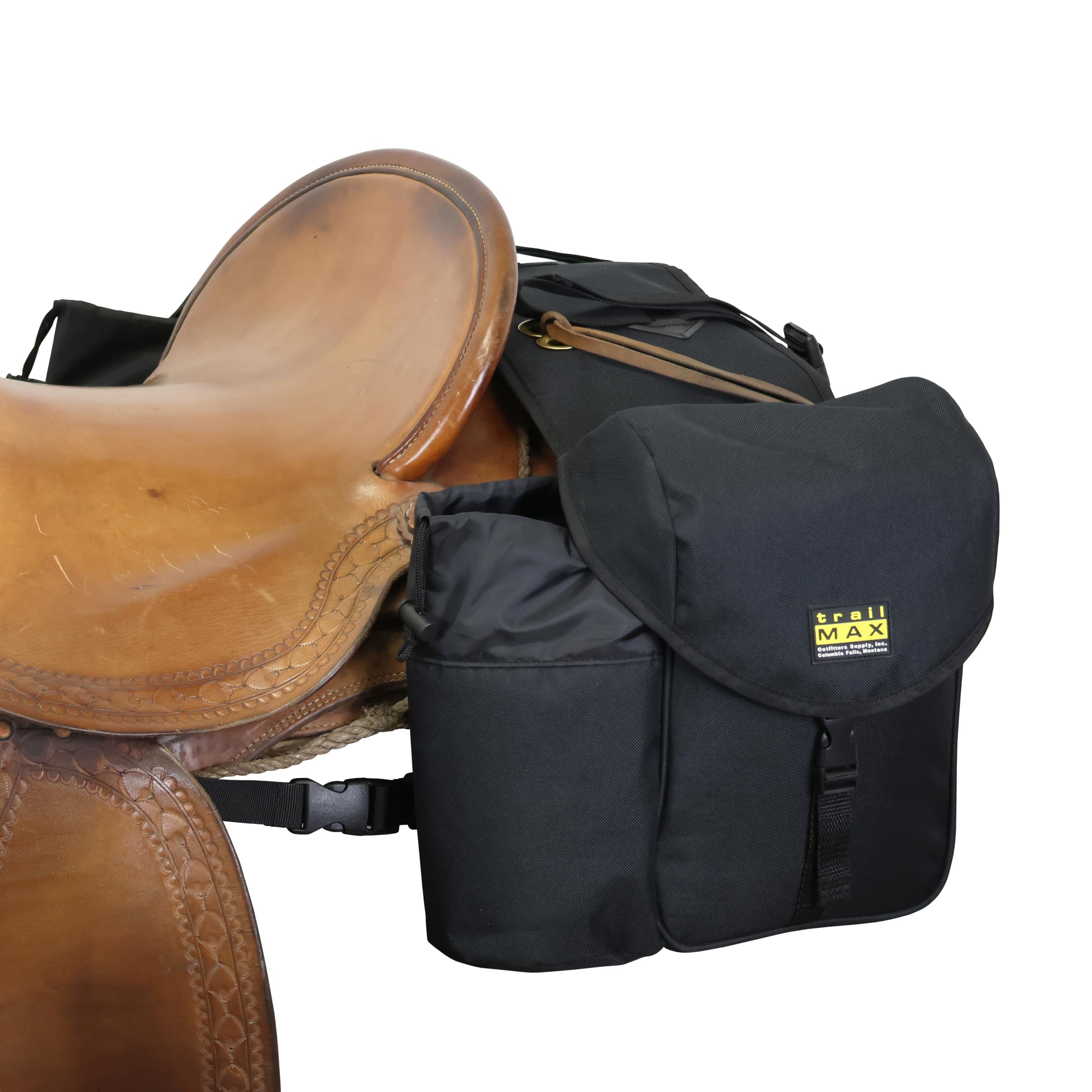 **TrailMax Big Sky Saddlebags – Durable Nylon Horse Saddle Bags with 2 Water Bottle Holders for Trail Riding – Designed in Montana (Black) – Perfect for Long-Distance Horseback Adventures & Outdoor Exploration**