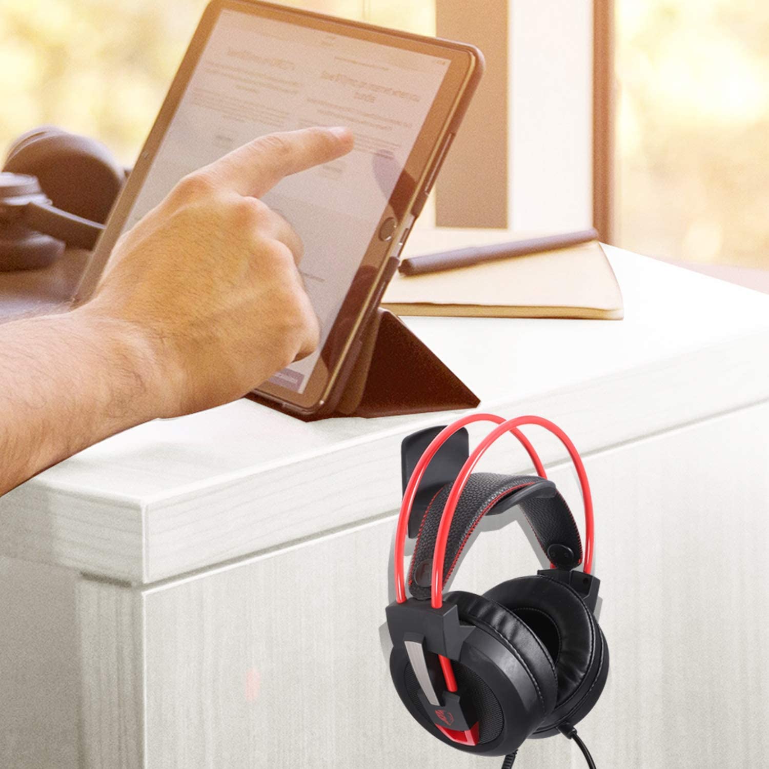 Universal Adhesive Headphone Hanger Hook for Wall & Desk - Gaming Headset Mount Holder with Screw Holes - Black - Perfect for Organizing Gaming Headsets, Earphones & Accessories in Home Office or Gaming Room