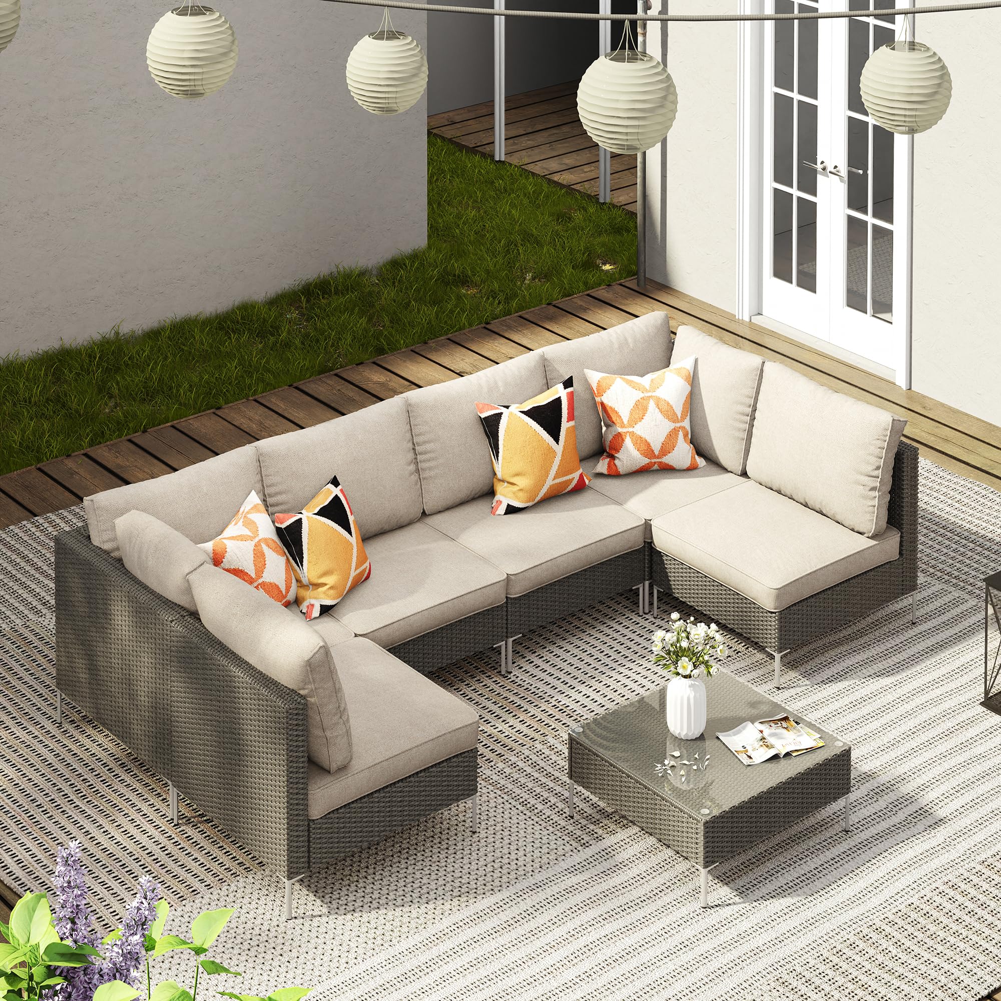 VICLLAX 2-Piece Wicker Patio Furniture Set - Outdoor Rattan Sofa Set with Cushions, Grey All-Weather Conversation Set for Deck, Backyard, Garden, Porch or Poolside Relaxation
