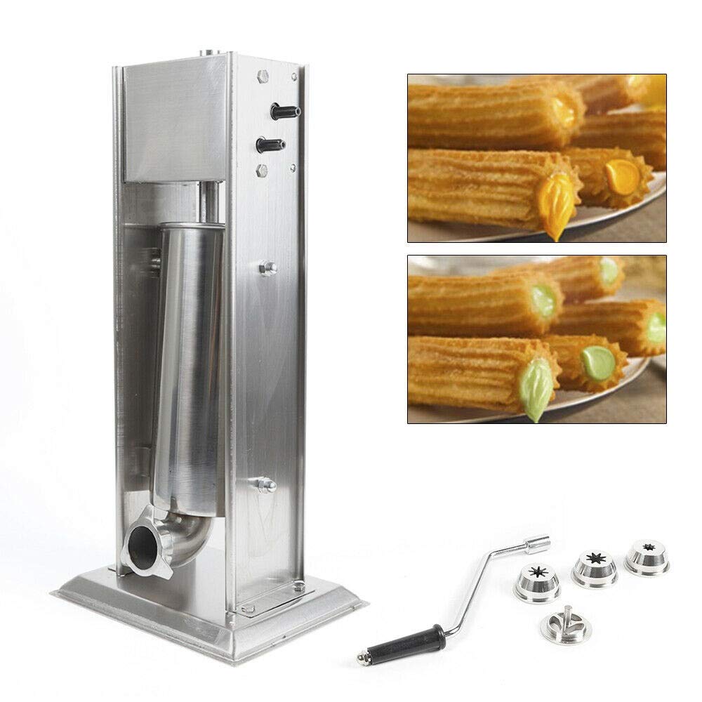 WUPYI Commercial 5L/11lbs Stainless Steel Churros Maker Machine - Manual Spanish Churrera with 4 Nozzles for Bakery, Restaurant & Home Use - Perfect for Making Traditional Churros, Donuts & Fried Pastries