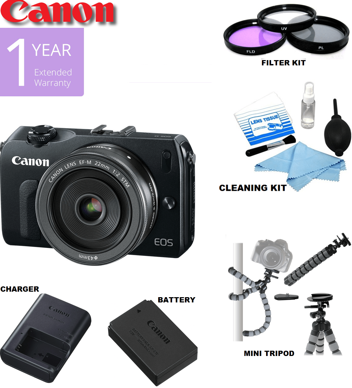 Canon EOS M Mirrorless Digital Camera with EF-M 22mm f/2 STM Lens - Compact & Lightweight for Travel, Vlogging & Street Photography (USA)