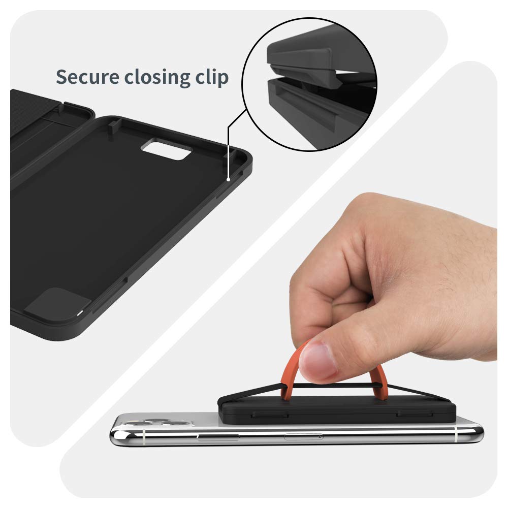 Sinjimoru Adhesive Wallet Case - Black with Midnight Blue Band | Secure & Stylish Phone Accessory for Everyday Use, Travel & Outdoor Activities