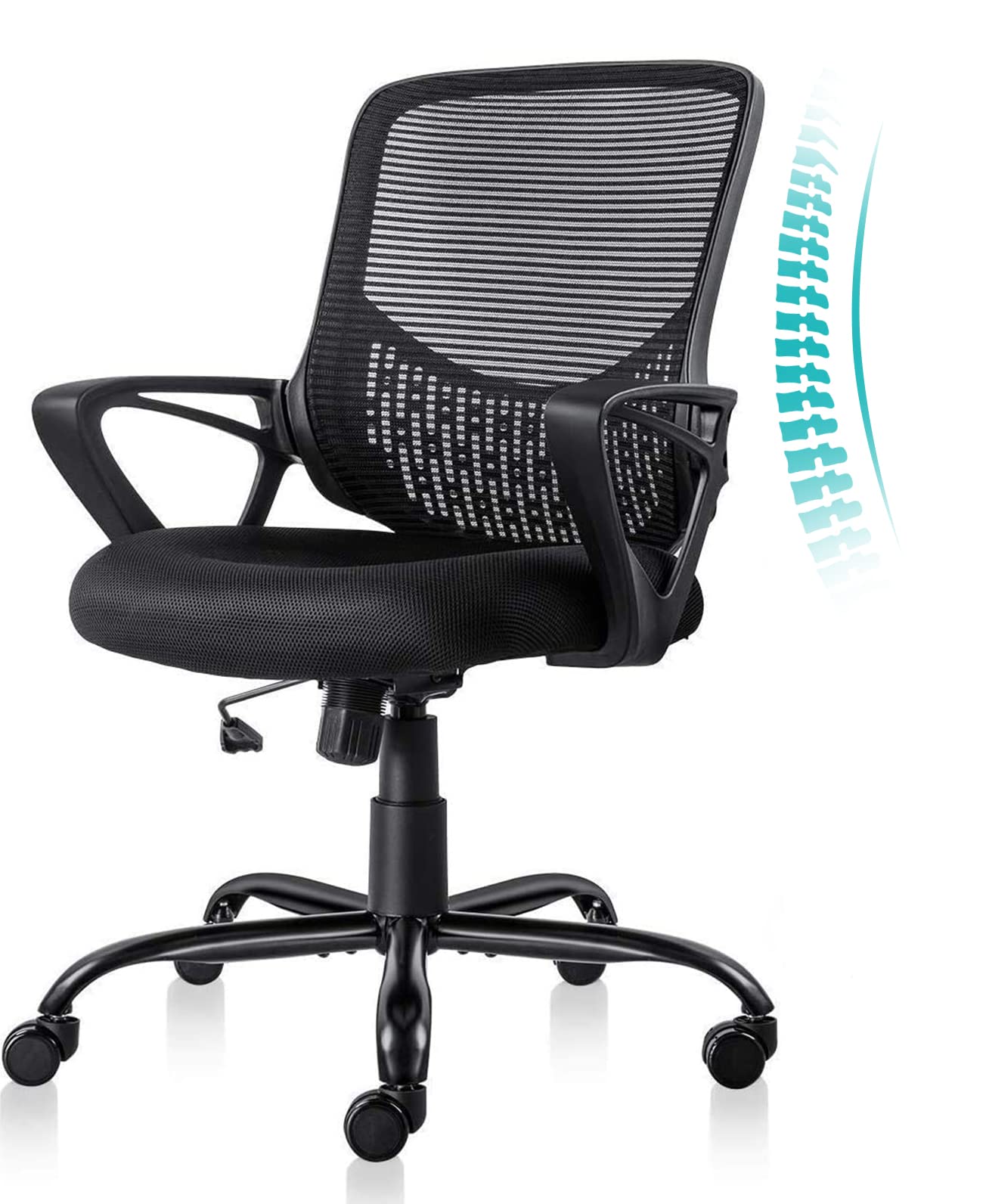 Ergonomic Office Chair with Mesh Back - Adjustable Computer Desk Chair for Home Office, Gaming & Work - Mid Back Task Chair for Comfort & Support