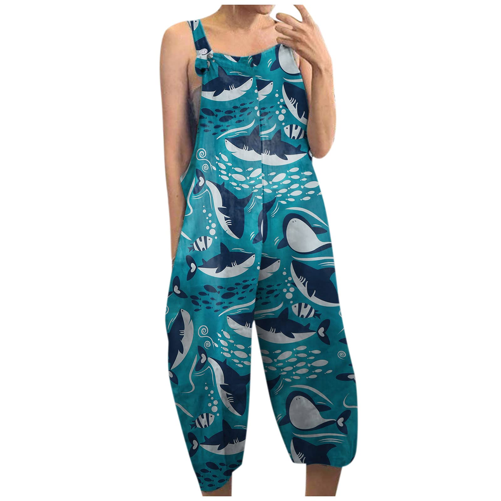 Women's Summer Casual Sleeveless Animal Print Wide Leg Jumpsuit Romper with Suspenders - Stylish Overalls for Beach Vacation, Outdoor Music Festival & Summer Streetwear Fashion