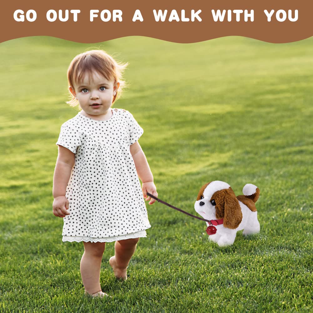 OSDUE Interactive Plush Dog Toy with Shaking Tail & Walking - Electronic Puppy Toy for Early Education & Training | Fun Birthday Gift for Dogs with Leash & Bell | Perfect for Playtime, Training & Cuddling