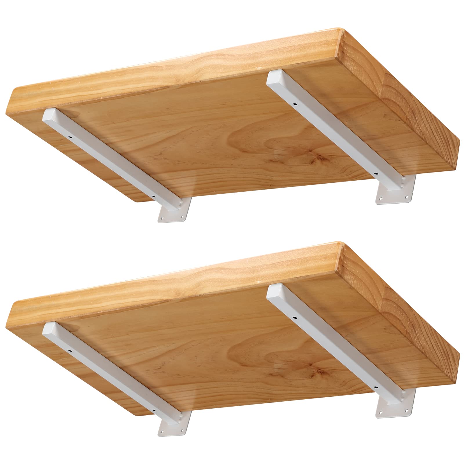 16 Inch Heavy Duty White Shelf Brackets - Set of 4, Wall Mounted Metal Shelving Brackets for Floating Shelves, Decorative Industrial Iron Brackets - Perfect for Home Office, Kitchen, Garage & Closet Organization