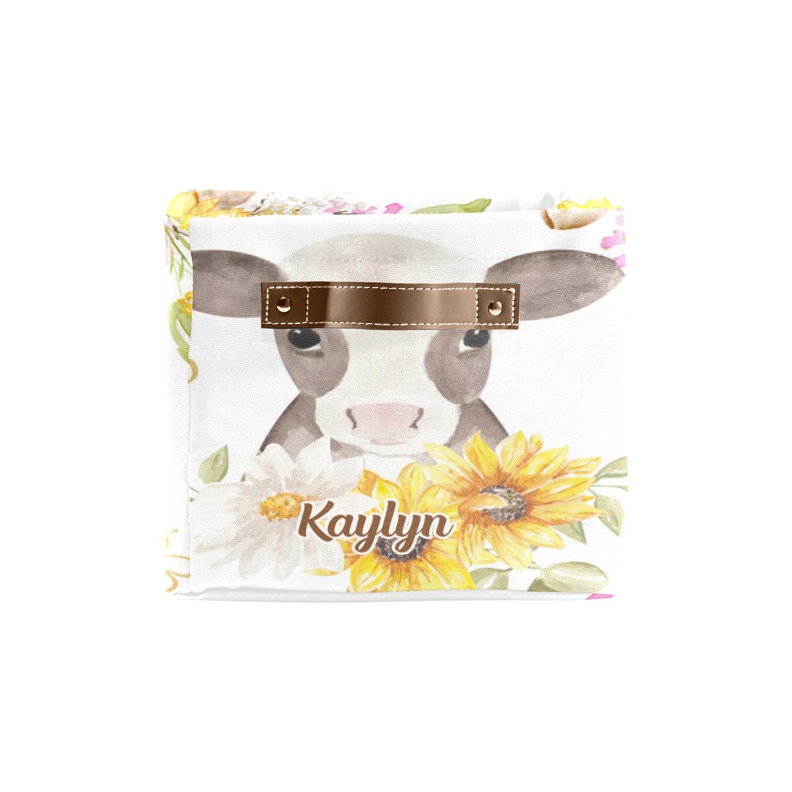 Personalized Farm Cow Sunflower Bee Storage Bins - Durable Handled Organizer Basket for Shelves, Wardrobe, Nursery & Toy Storage (1 Pack) - Perfect for Kids' Room Organization & Home Decor