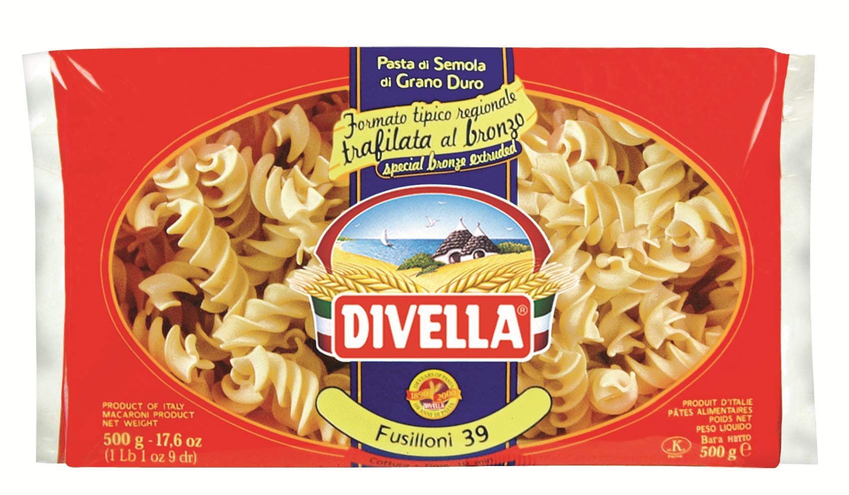 Divella 39 Fusilloni Pasta - 500g (17.6 oz) | Premium Italian Pasta for Authentic Pasta Dishes, Salads & Family Dinners