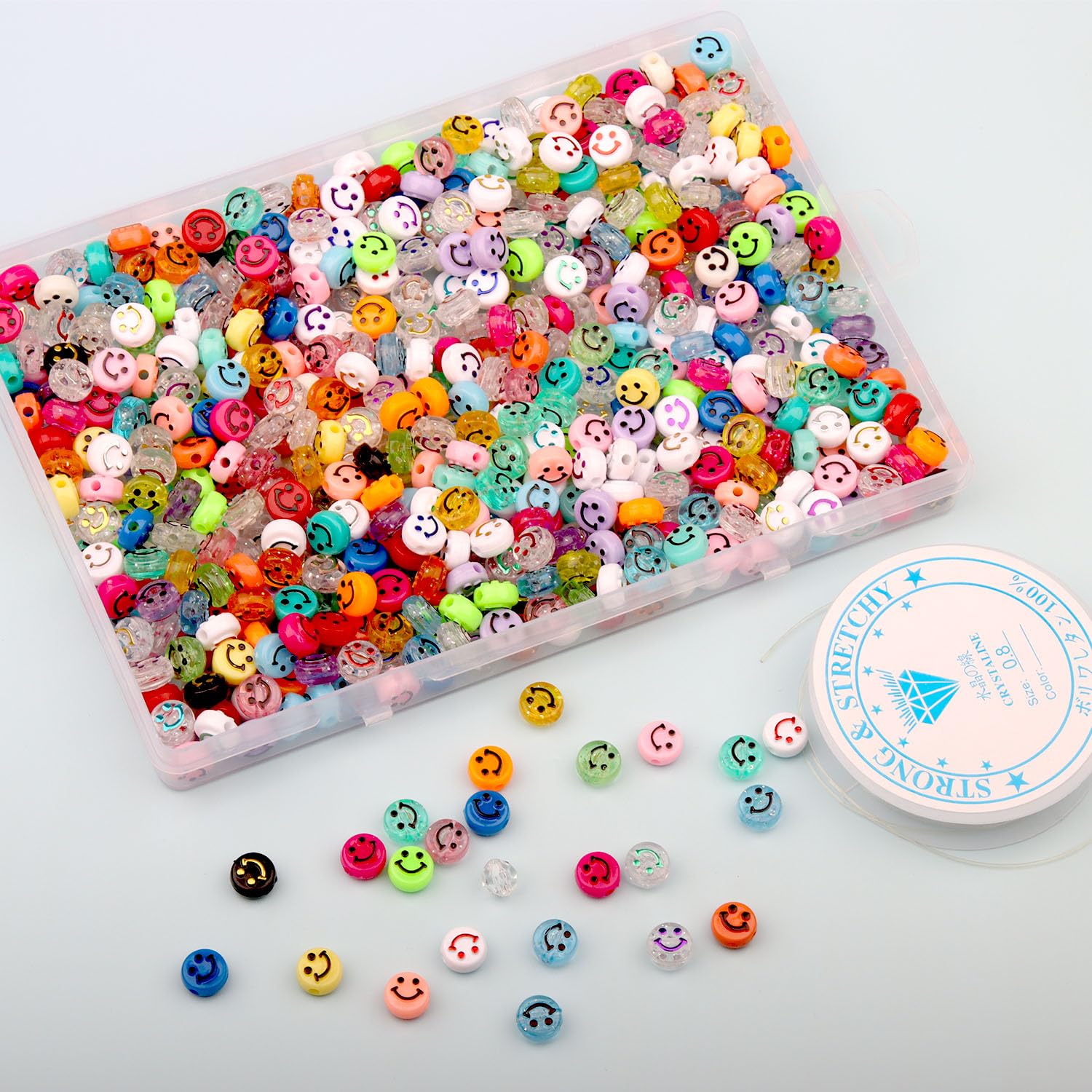500 Pcs Smile Face Beads for Jewelry Making - DIY Bracelet, Necklace & Earring Craft Kit with Elastic String - Perfect for Kids Crafts, Party Favors & DIY Gift Making