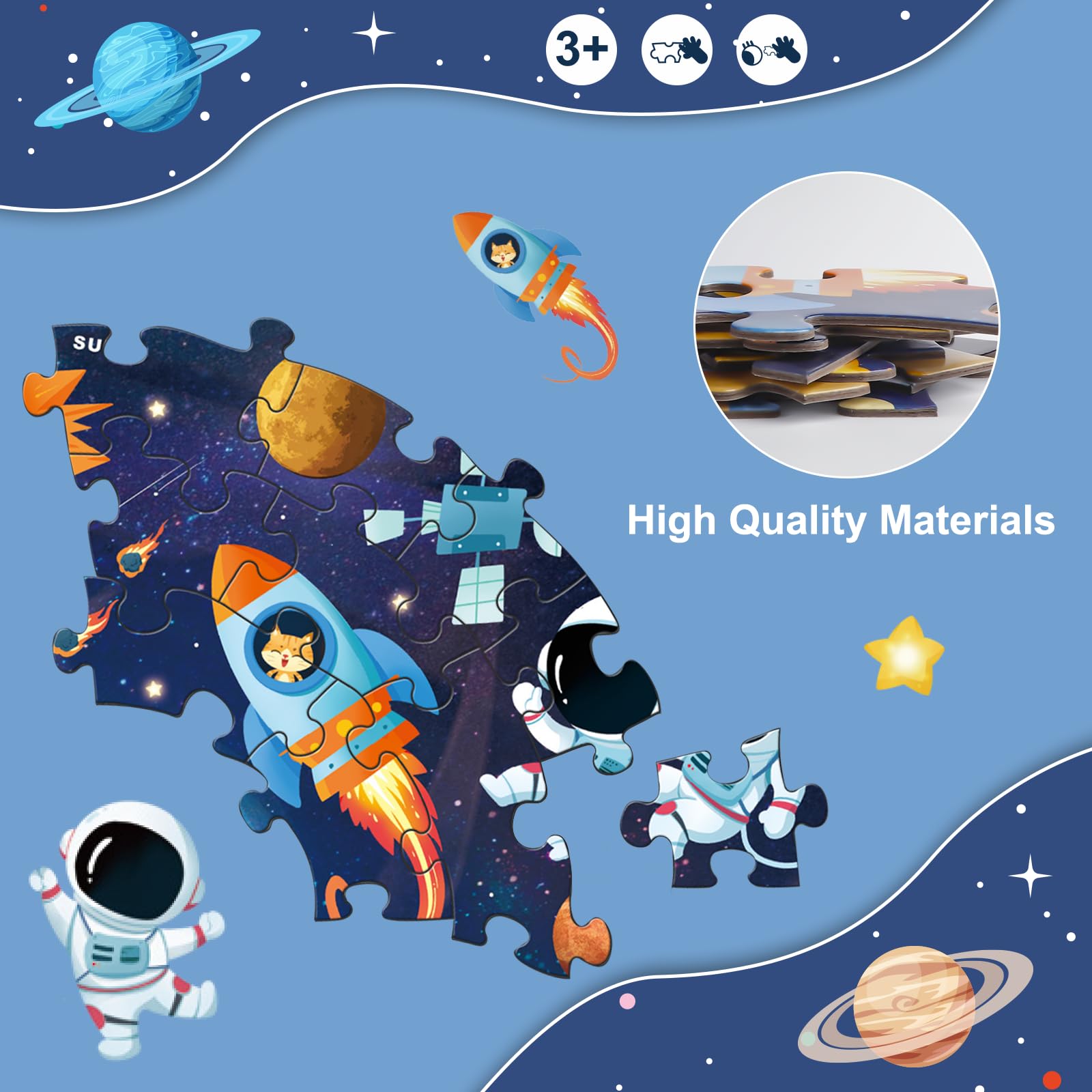 70-Piece Round Jigsaw Puzzle for Kids Ages 3-8 | Educational Floor Toy for Preschool Learning | Solar System Theme for Birthday & Christmas Gifts