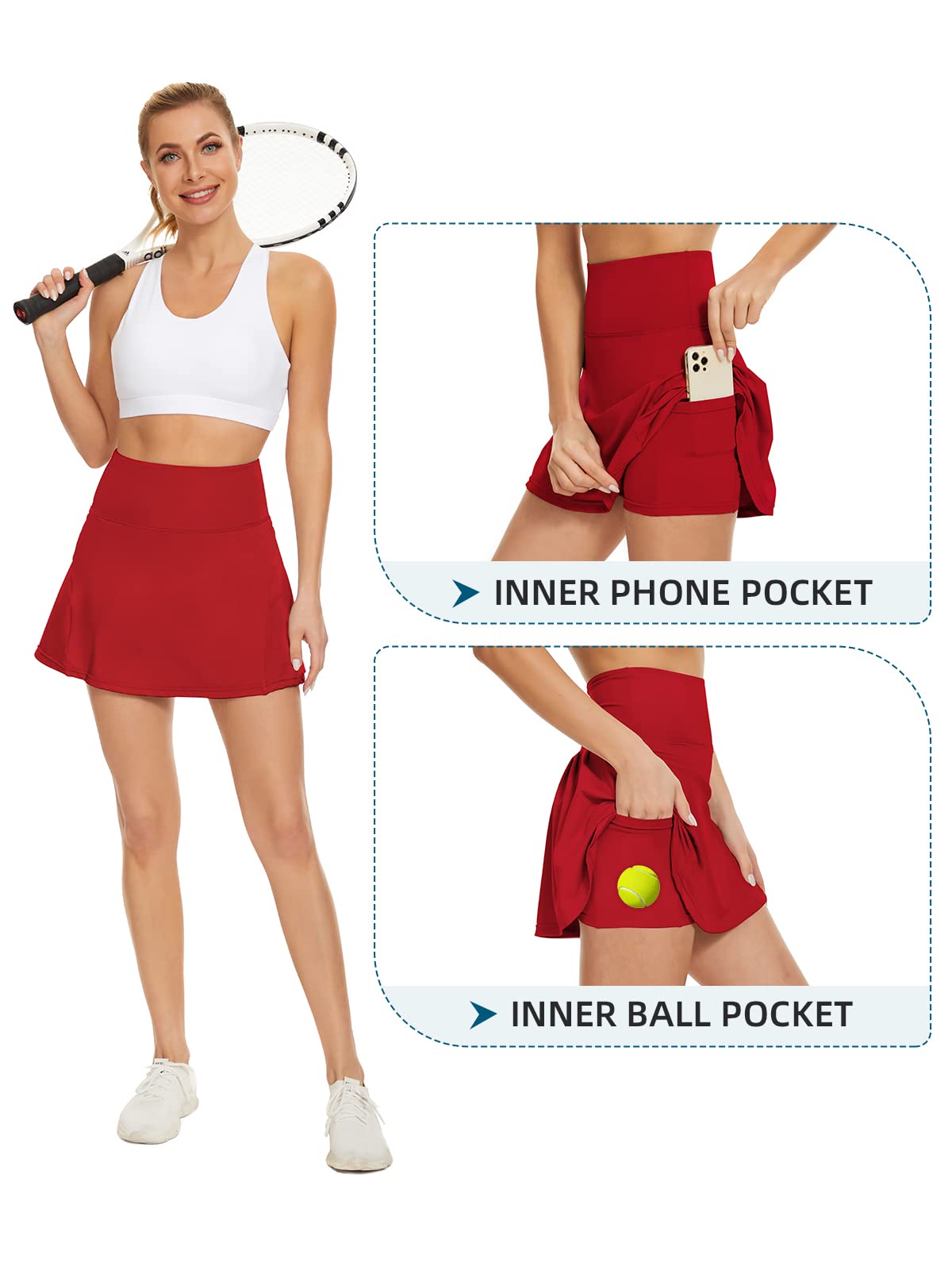 Komorebi Women's High Waisted Pleated Tennis Skirt with Pockets - Athletic Workout & Golf Skort - Perfect for Tennis, Golf, Running and Gym Activities