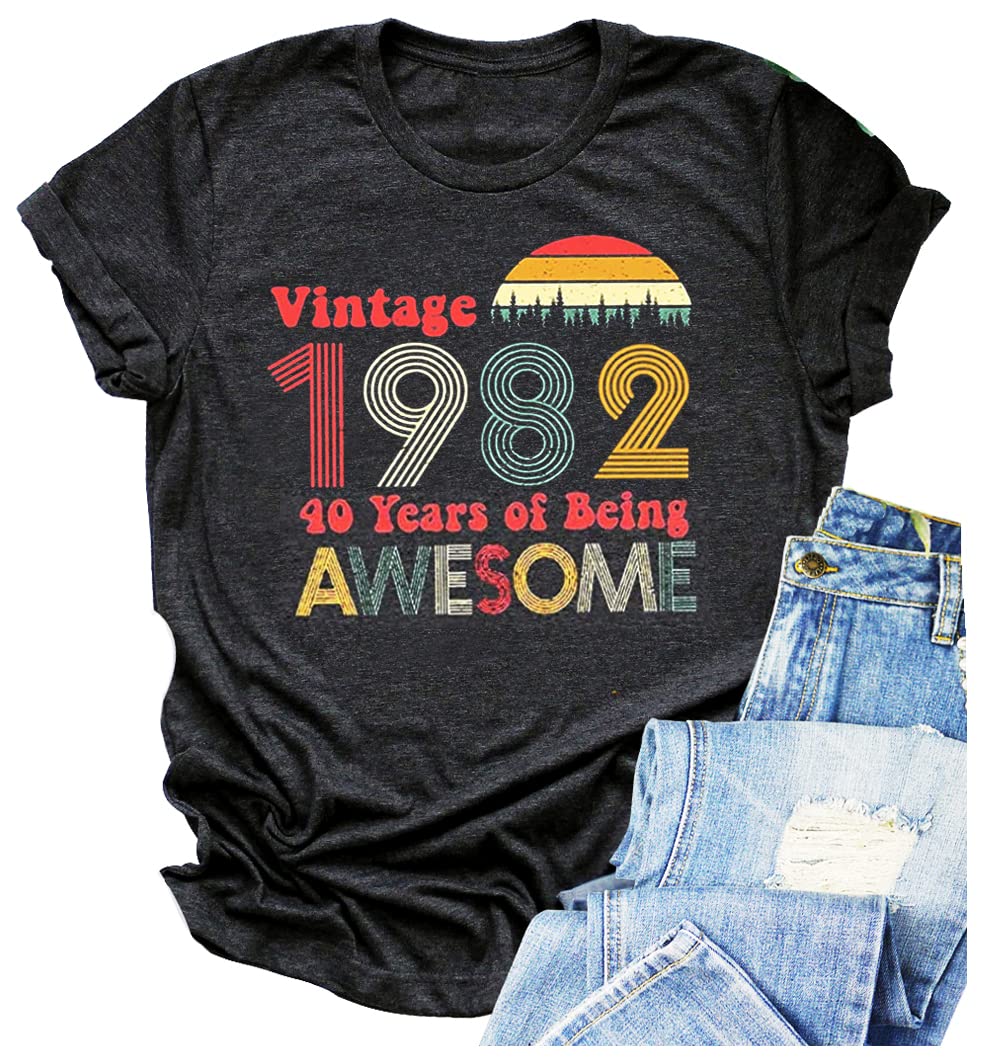 Vintage 1982 Birthday T-Shirt for Women - 40th Anniversary Retro Party Top | Perfect 1982 Birthday Gift Idea & Throwback Celebration Outfit for 1982 Born Women | Great for Birthday Parties, Themed Events & Nostalgic Fashion