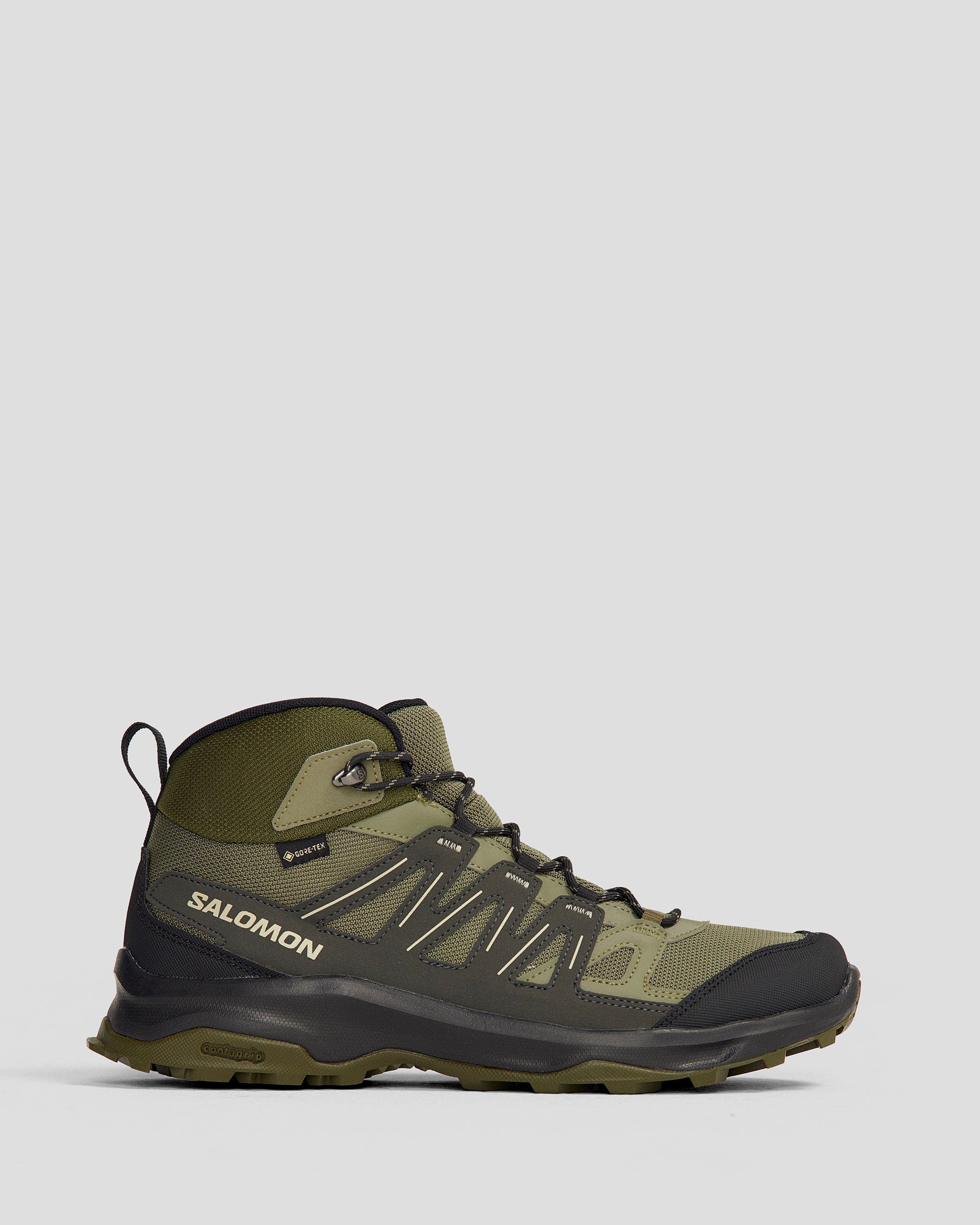 Men's Salomon Grivola Mid Waterproof Hiking Boots - Deep Lichen Green/Black/Olive Night - Lightweight & Durable for Outdoor Adventures, Trail Running & Mountain Climbing